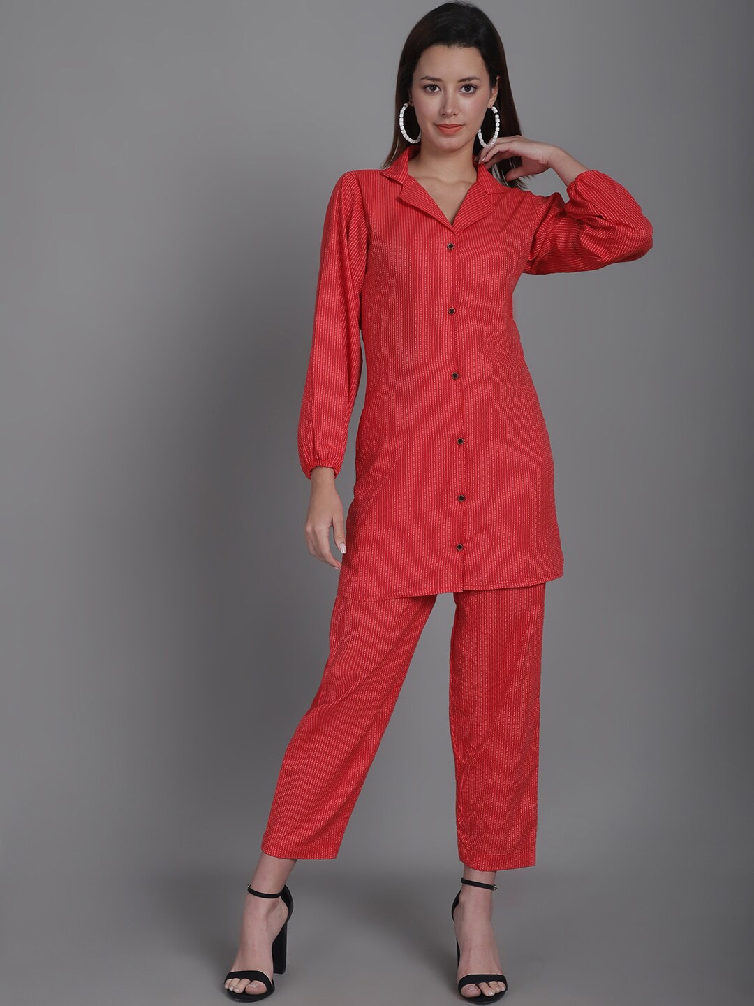 

Enchanted Drapes Striped Pure Cotton Shirt with Trousers, Red