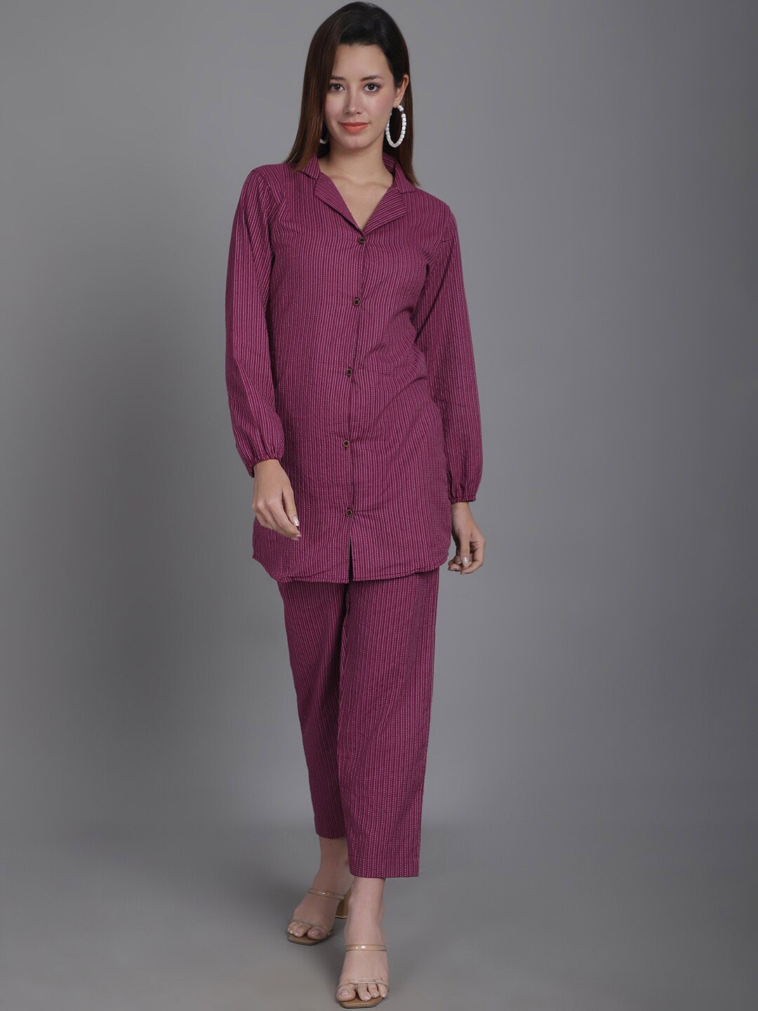 

Enchanted Drapes Striped Pure Cotton Shirt With Trousers, Magenta