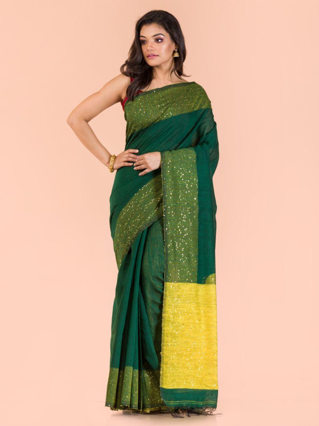 

Angoshobha Pure Silk Sequins Saree, Green