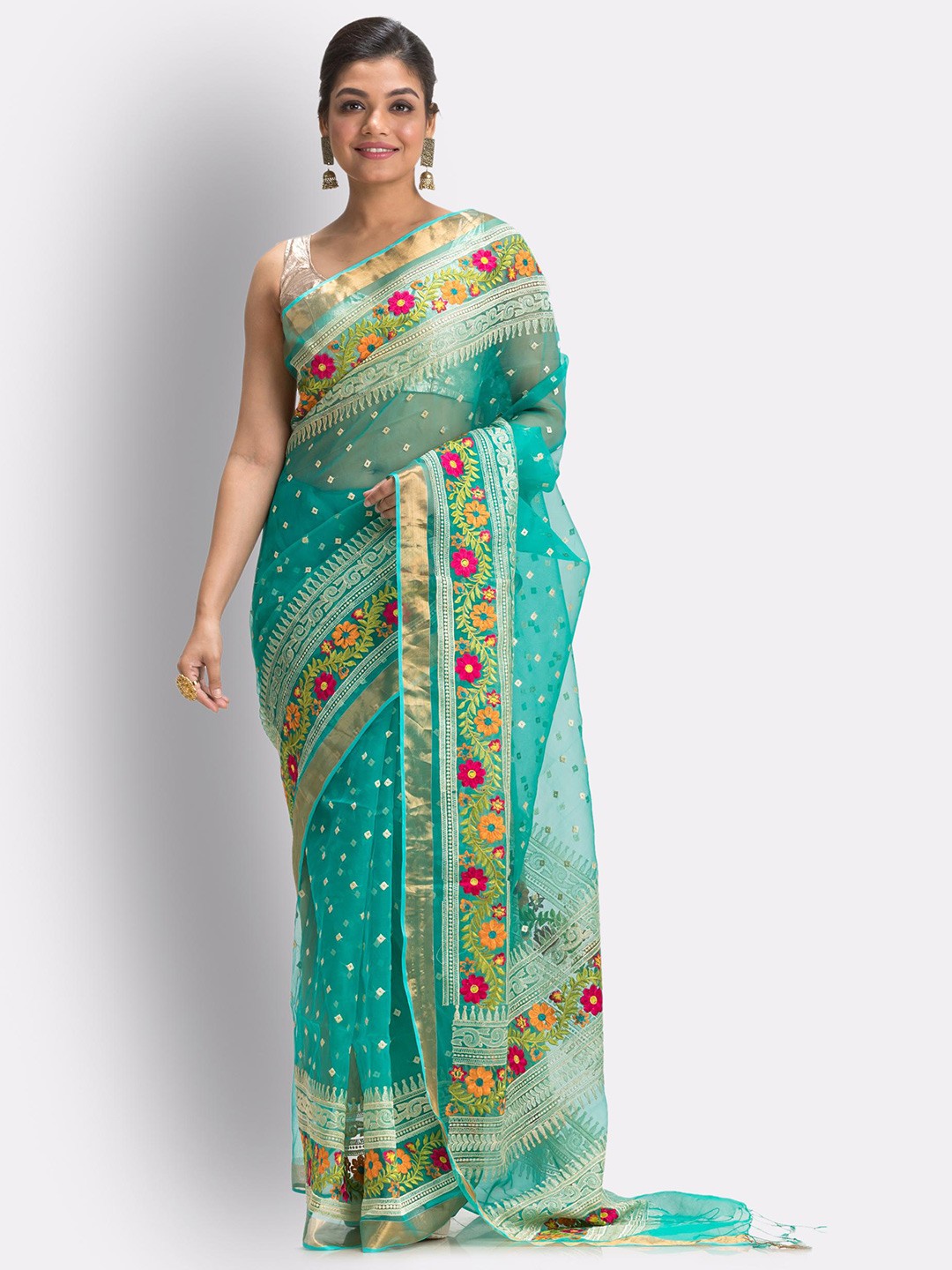 

Angoshobha Ethnic Woven Design Zari Art Silk Saree, Turquoise blue