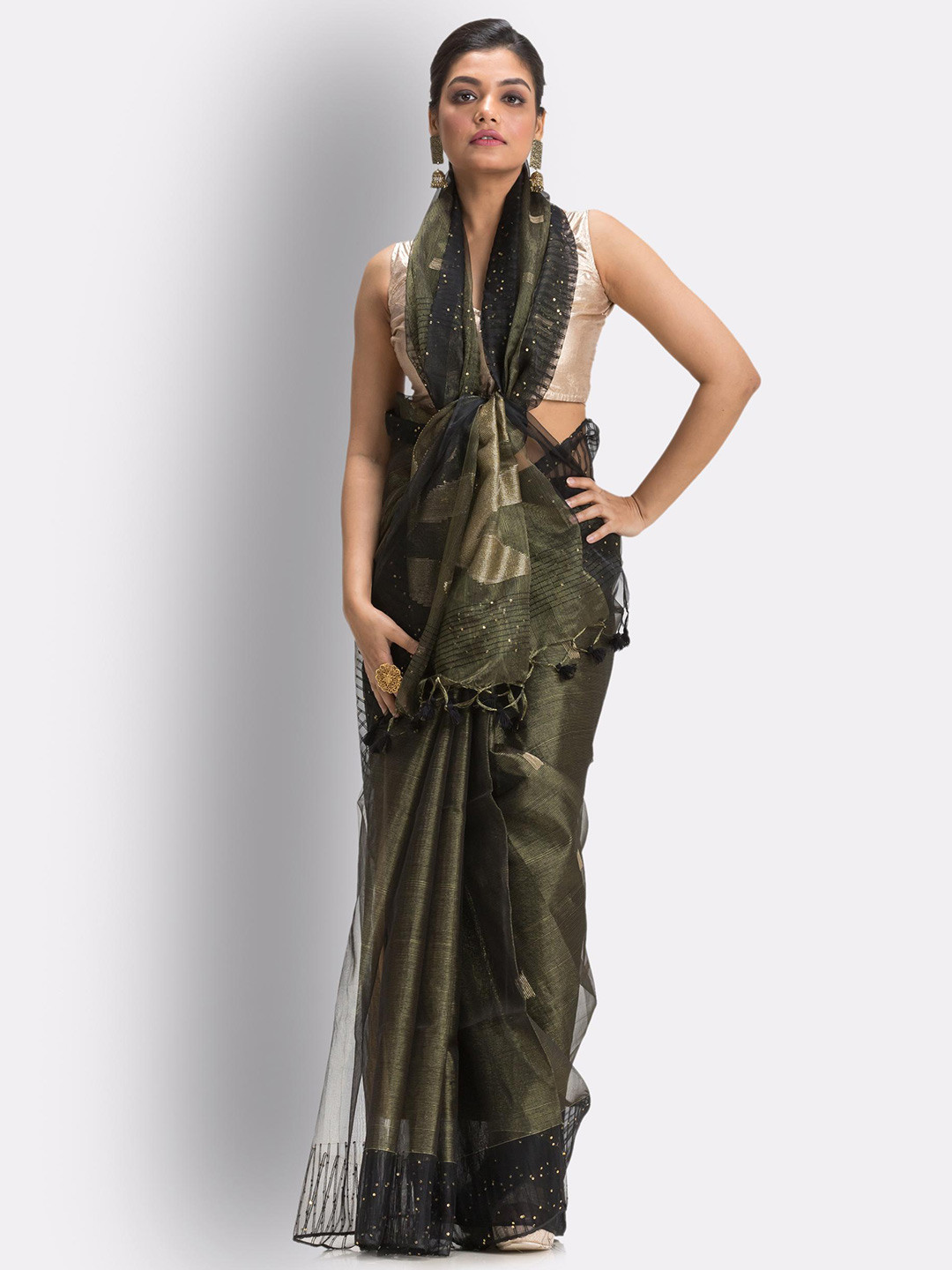 

Angoshobha Woven Design Art Silk Jamdani Saree, Grey