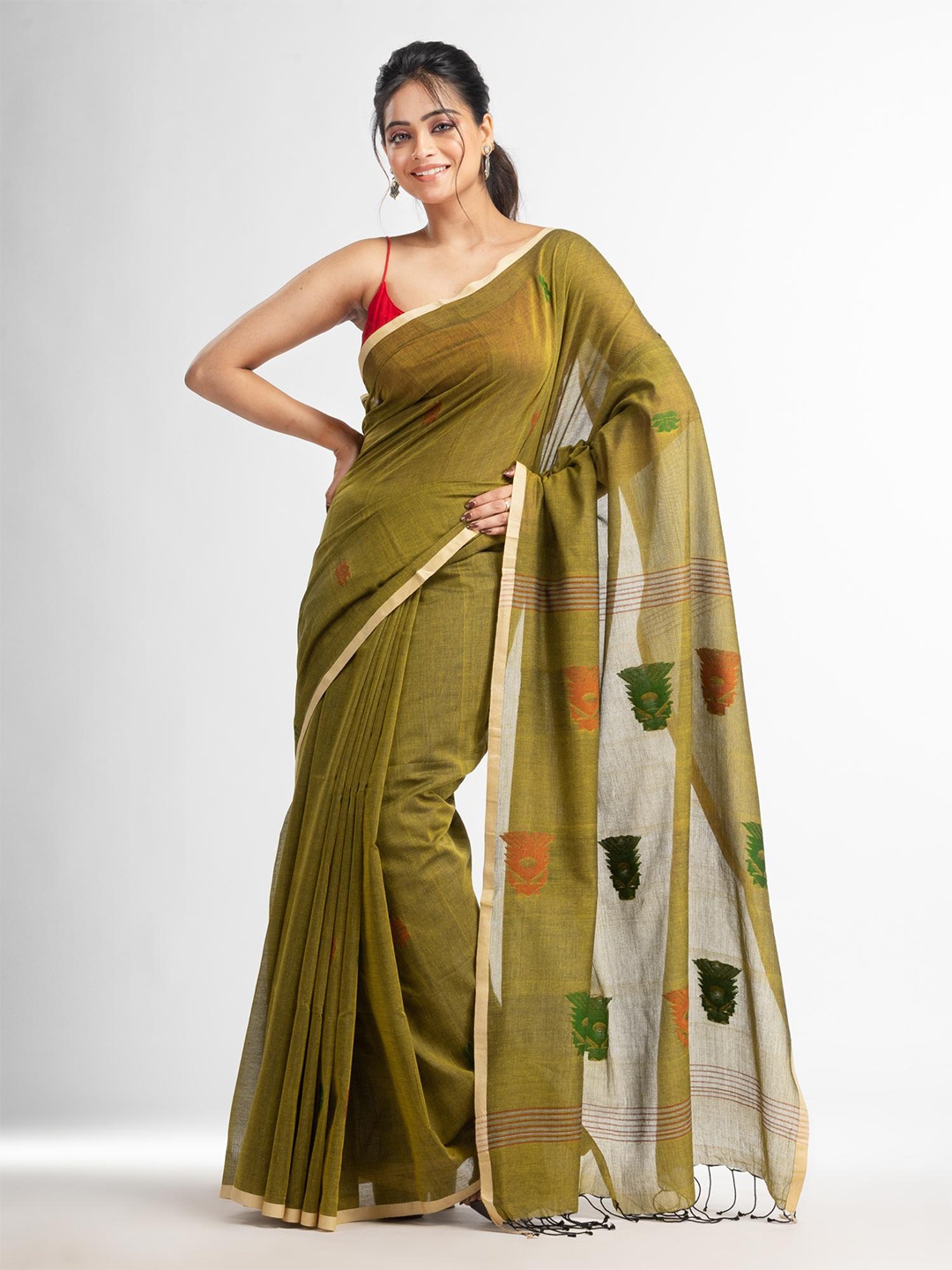 

Angoshobha Woven Design Pure Cotton Saree, Green