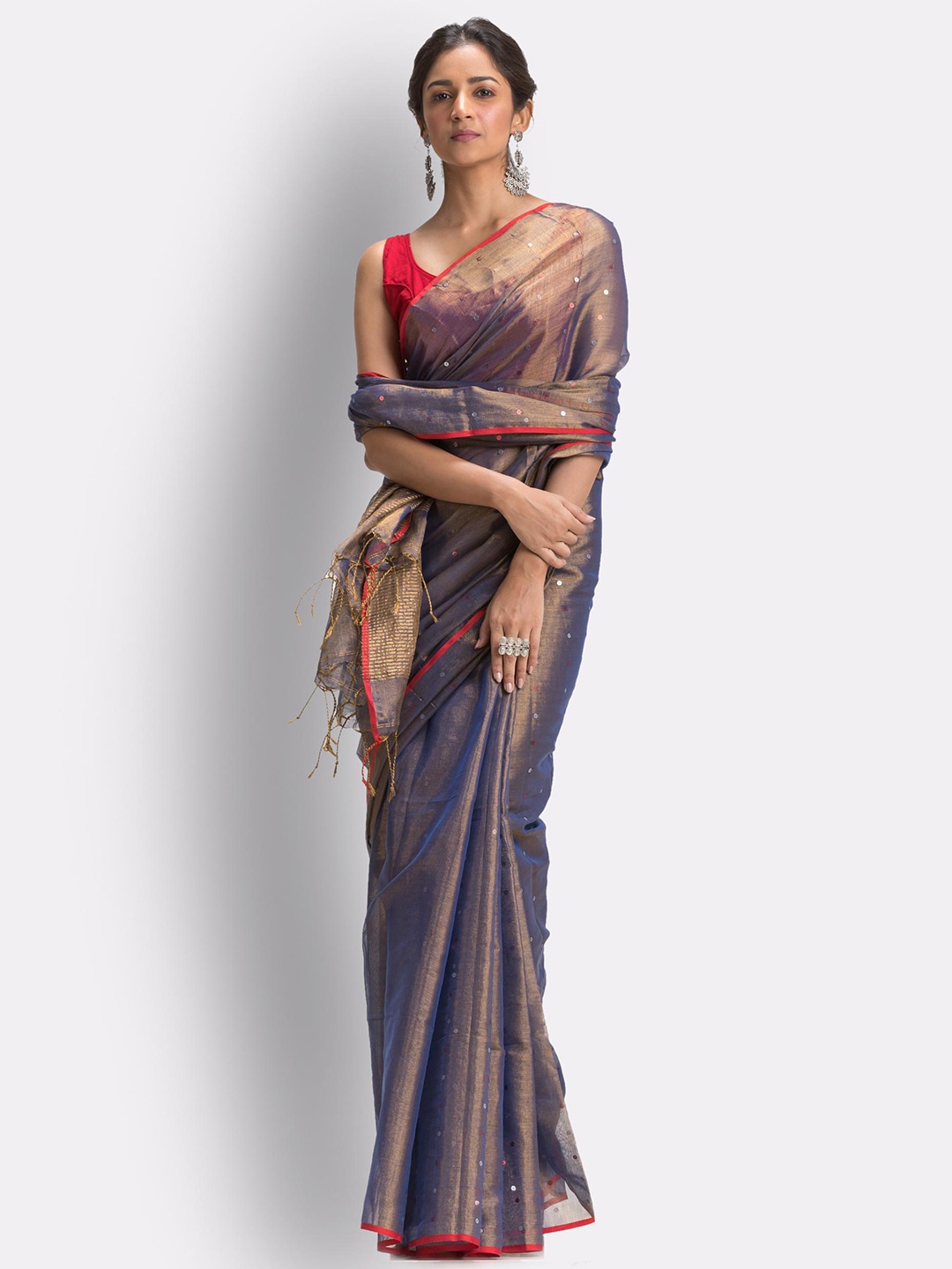 

Angoshobha Polka Dot Zari Art Silk Saree, Blue