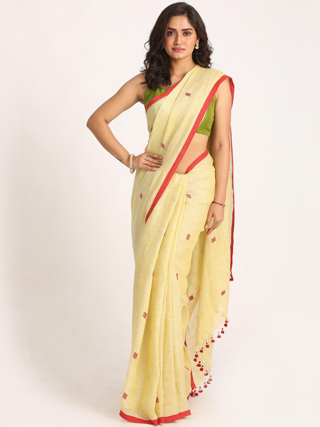 

Angoshobha Geometric Woven Design Pure Linen Jamdani Saree, Yellow