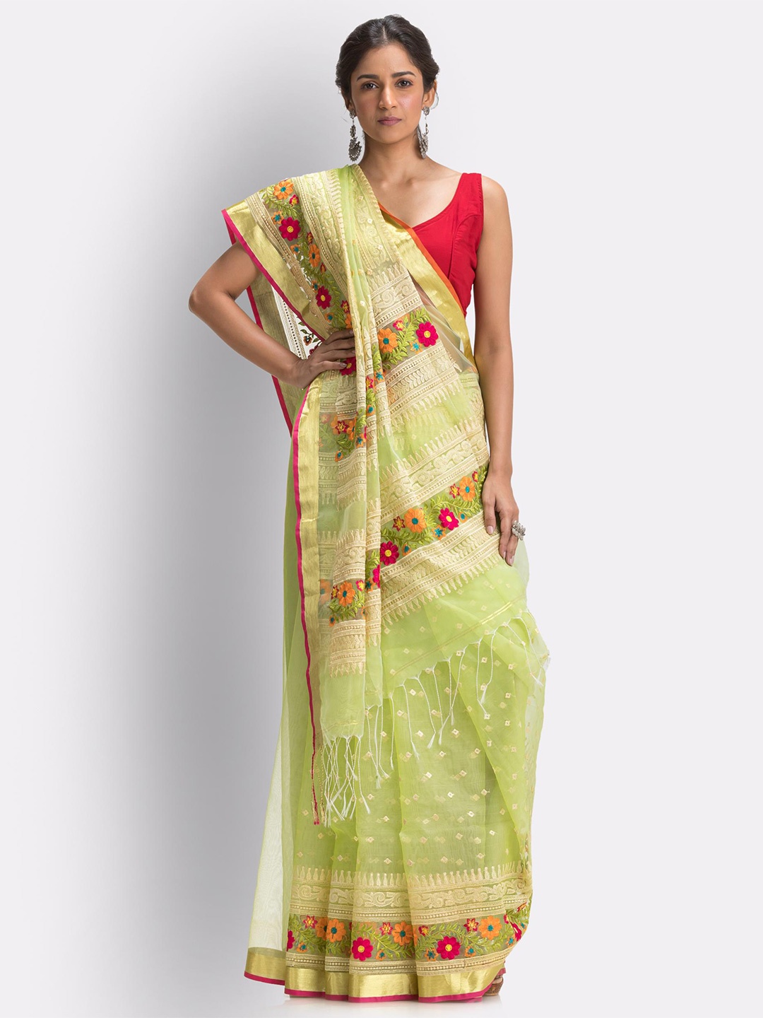 

Angoshobha Floral Embroidered Art Silk Saree, Green
