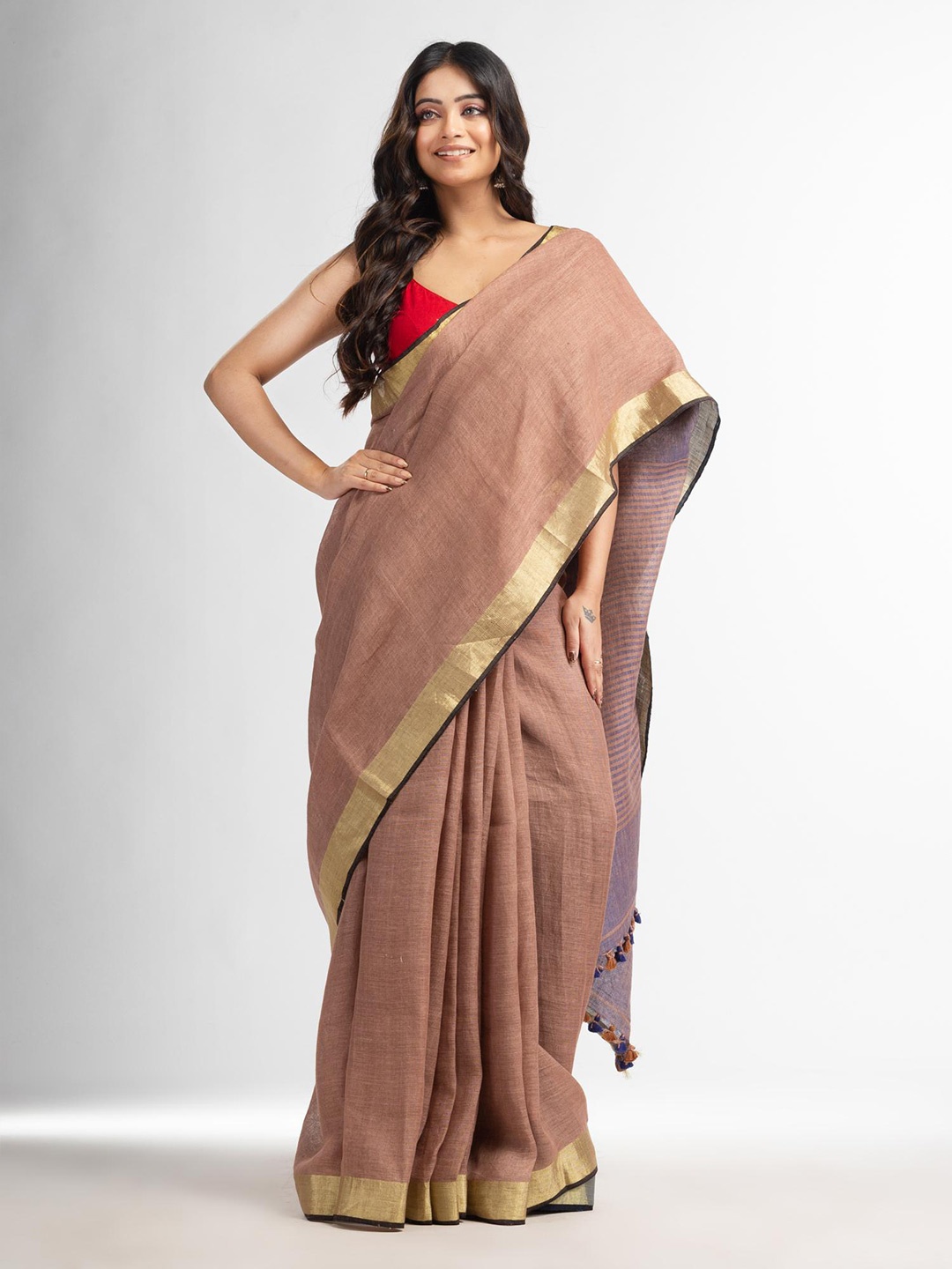 

Angoshobha Woven Design Zari Pure Linen Saree, Mauve