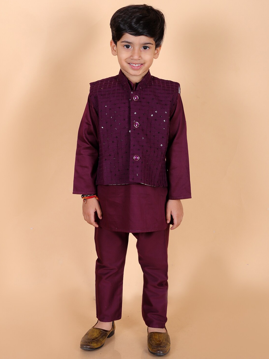

BAESD Boys Regular Sequinned Kurta with Pyjamas, Purple