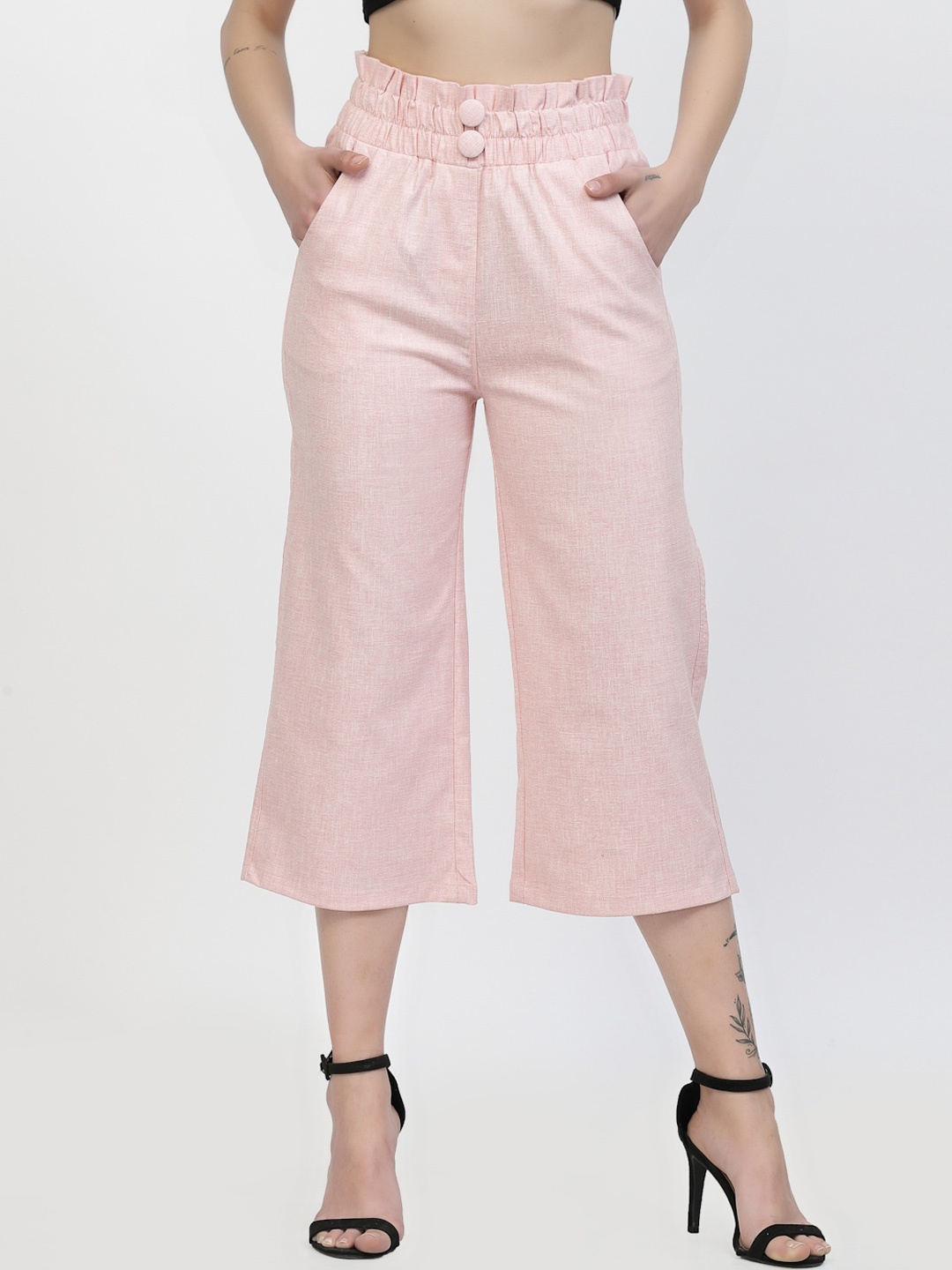 

Westwood Women Striped Relaxed Easy Wash Culottes Linen Trousers, Pink