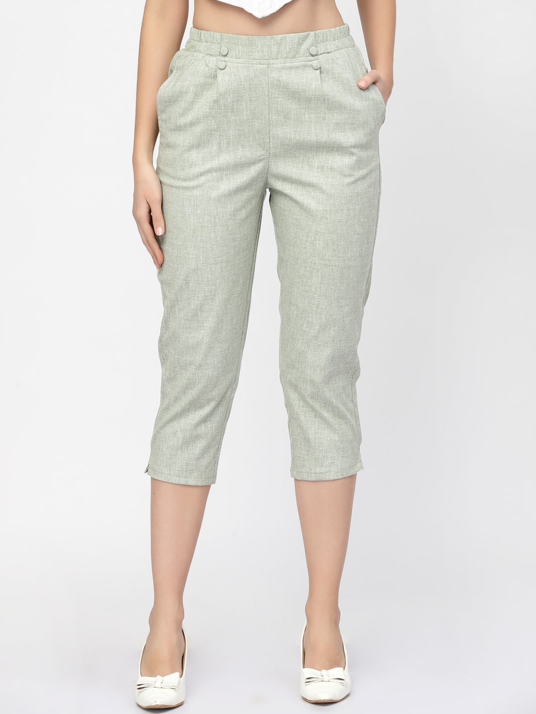 

Westwood Women Straight Fit High-Rise Easy Wash Linen Cropped Trousers, Green