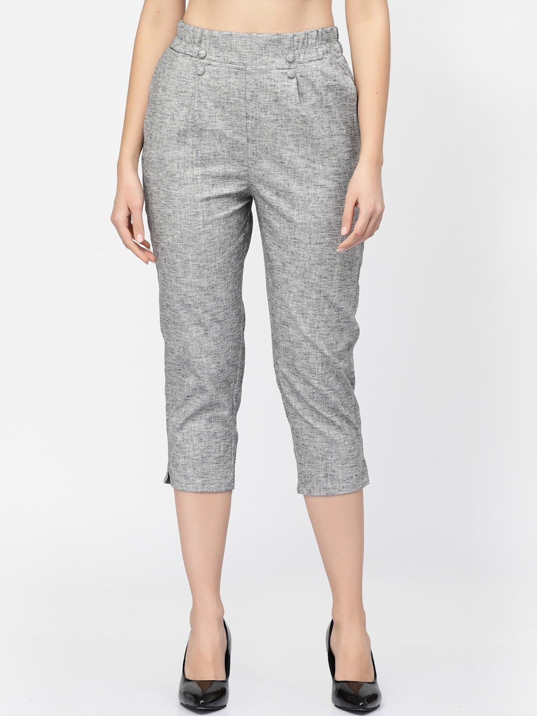 

Westwood Women Textured Straight Fit High-Rise Easy Wash Linen Trousers, Grey melange