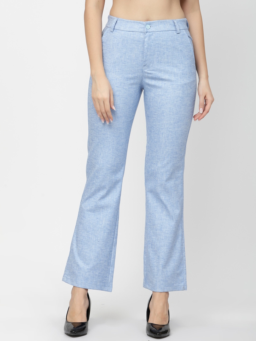 

Westwood Women Smart Loose Fit Easy Wash Linen Bootcut Trousers, Blue