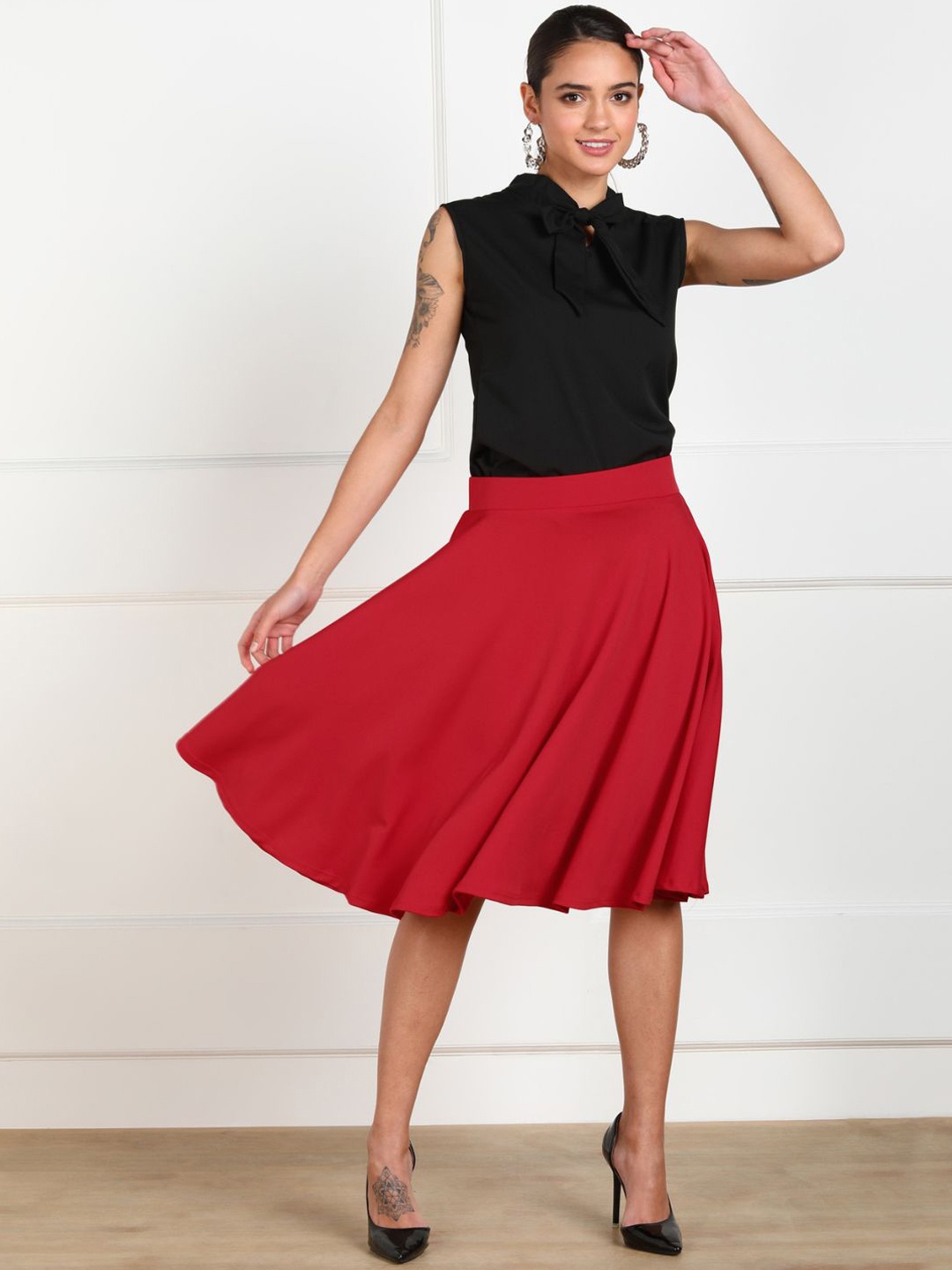

BAESD Flared Knee Length Skirt, Red