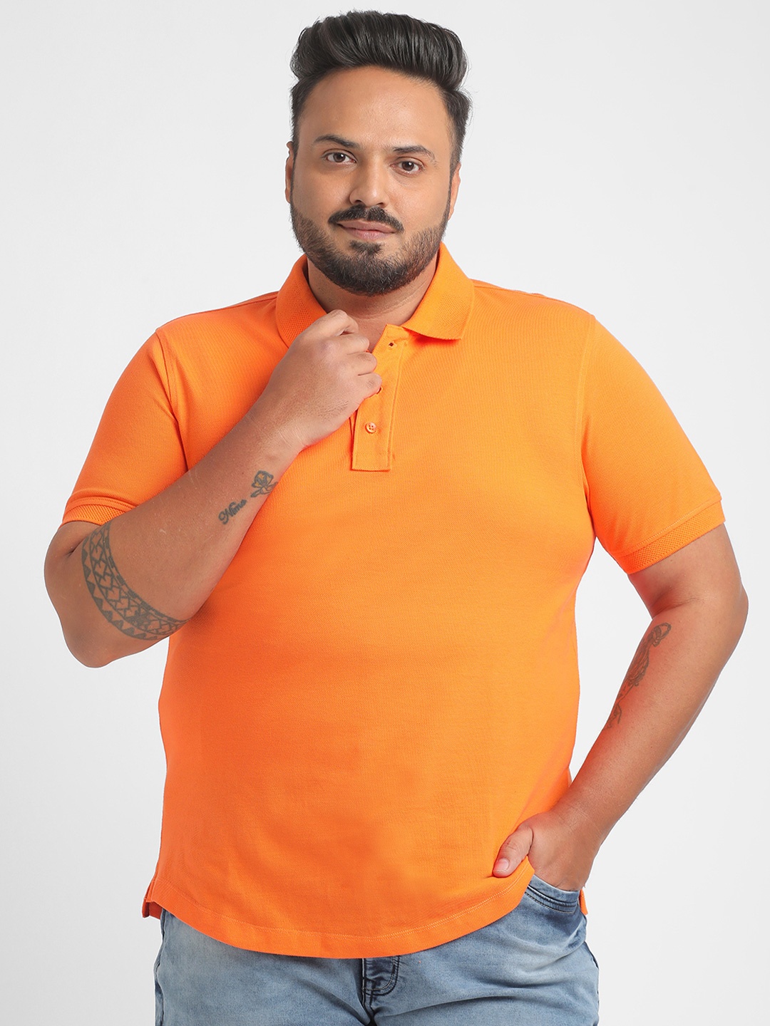 

Big Hello - The Plus Life Men Polo Collar T-shirt, Orange