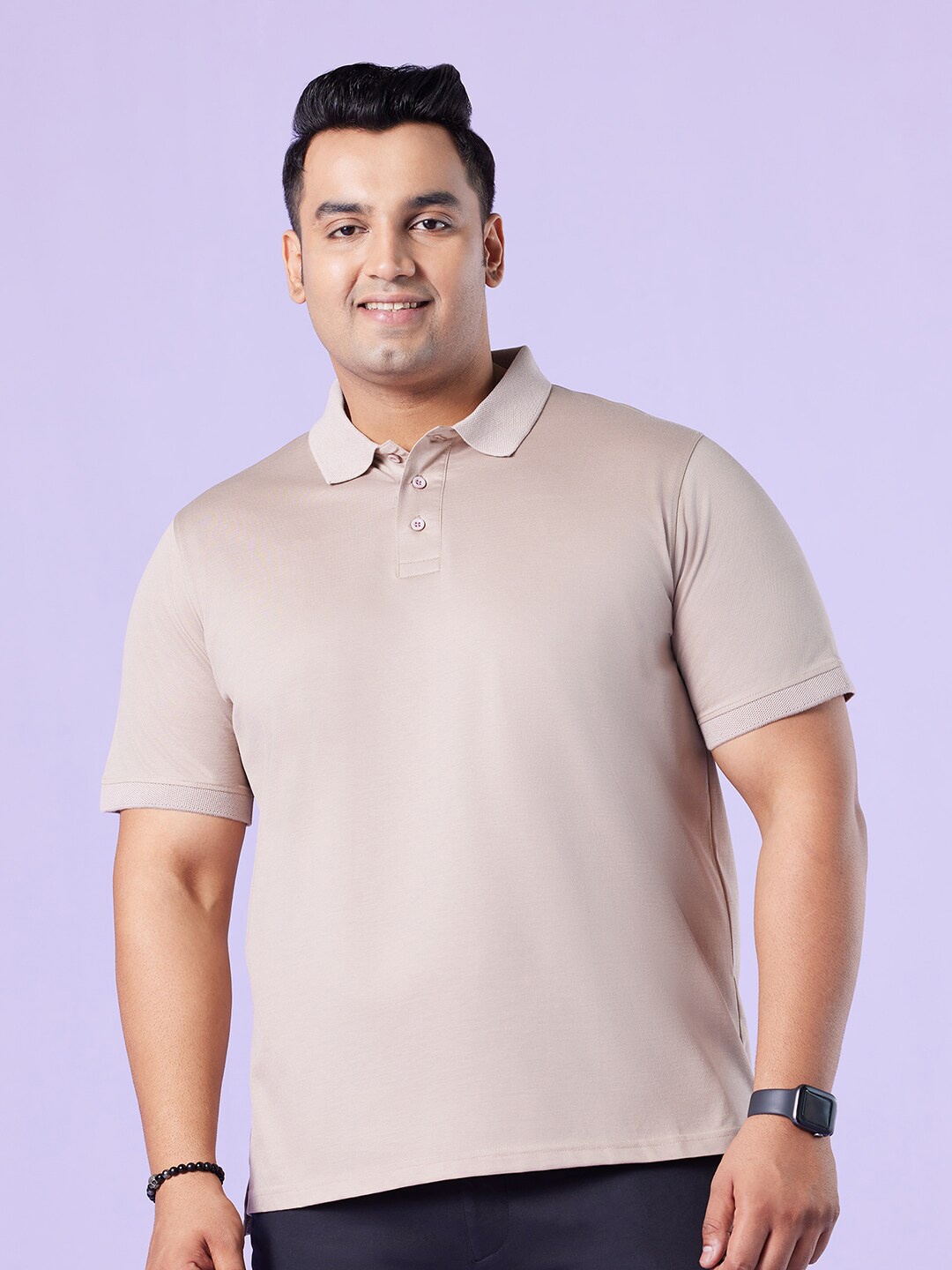 

Big Hello - The Plus Life Polo Collar Cotton T-shirt, Beige