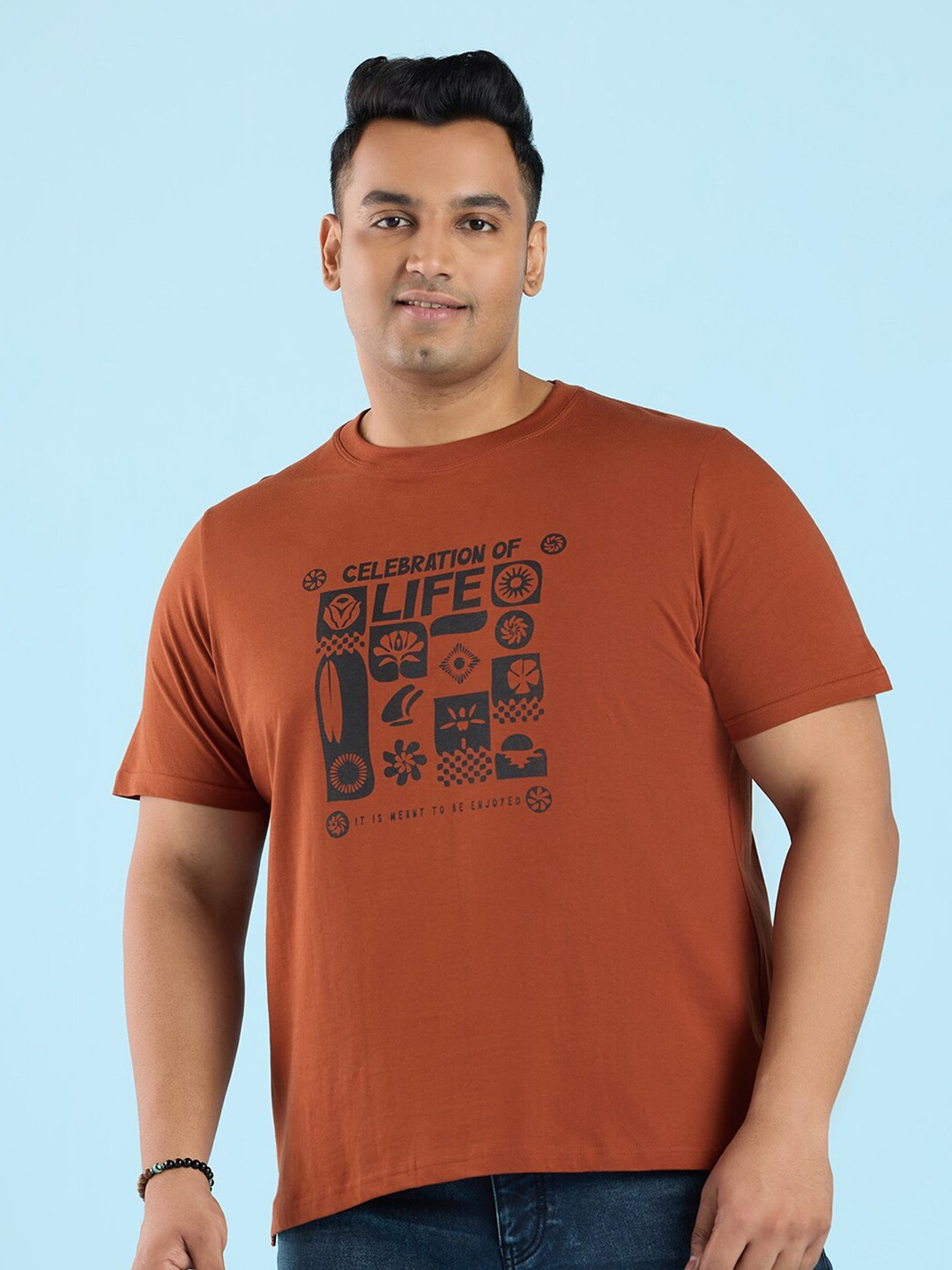 

Big Hello - The Plus Life Typography Printed Cotton T-shirt, Brown