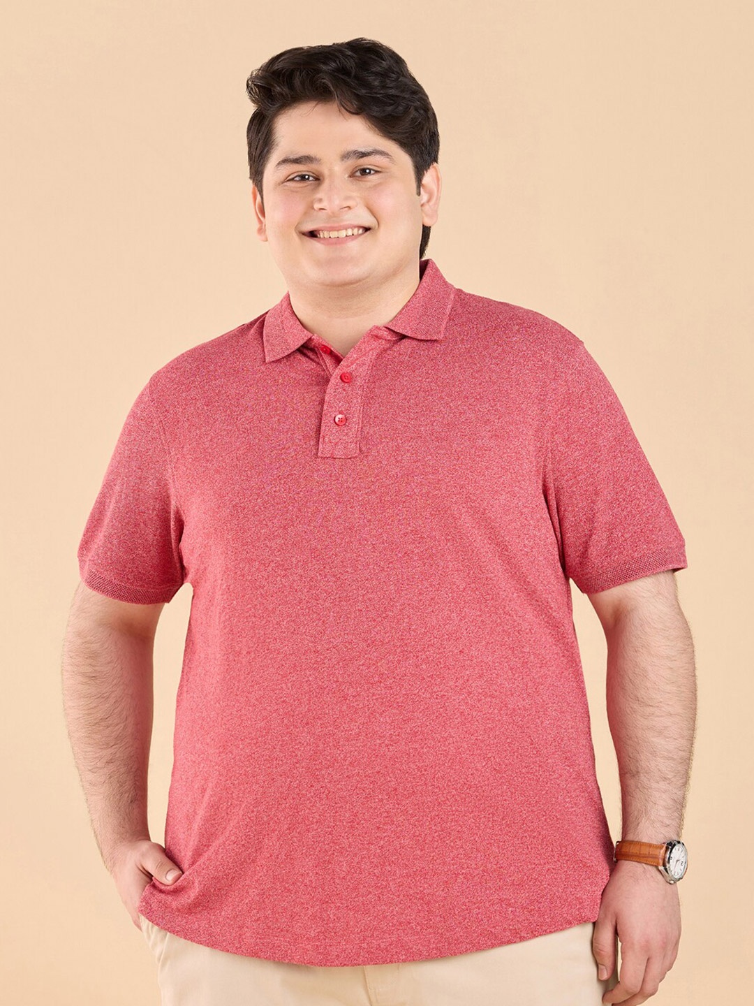 

Big Hello - The Plus Life Polo Collar Cotton T-shirt, Red