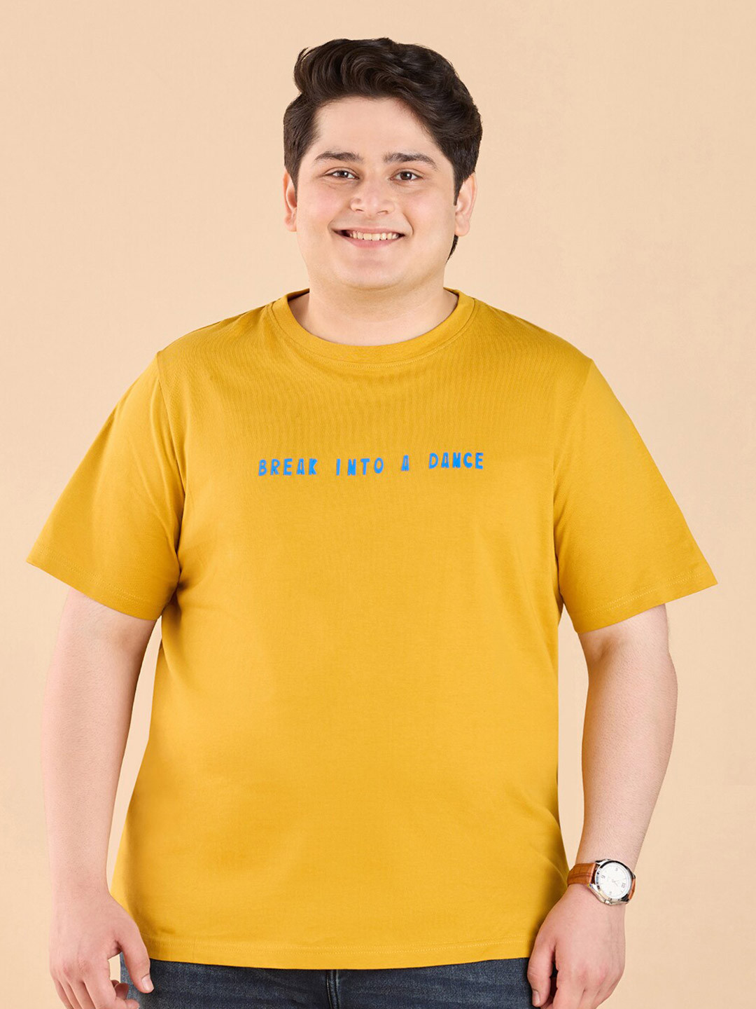 

Big Hello - The Plus Life Typography Printed Cotton T-shirt, Mustard