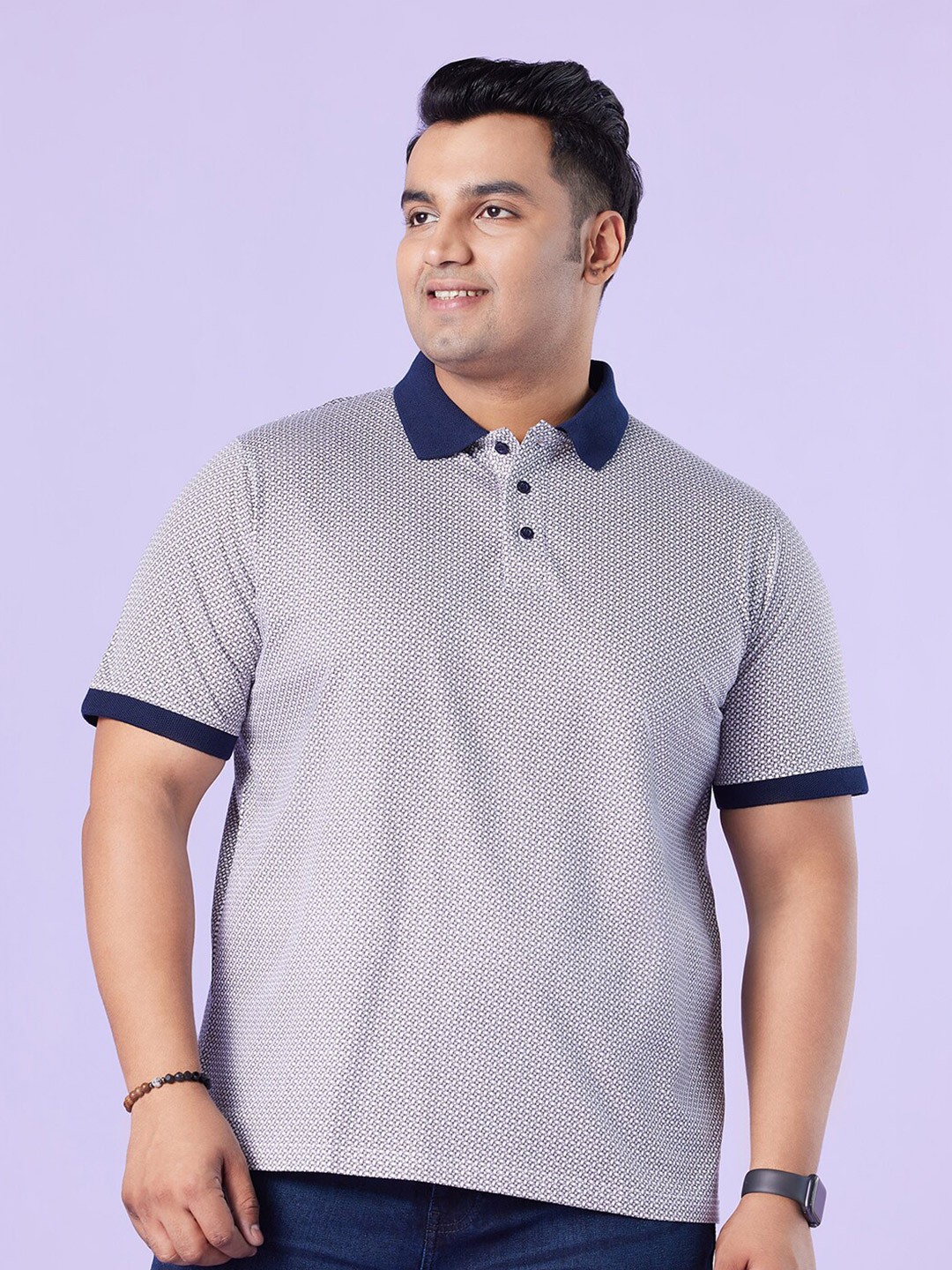 

Big Hello - The Plus Life Abstract Printed Polo Collar Cotton T-shirt, Beige