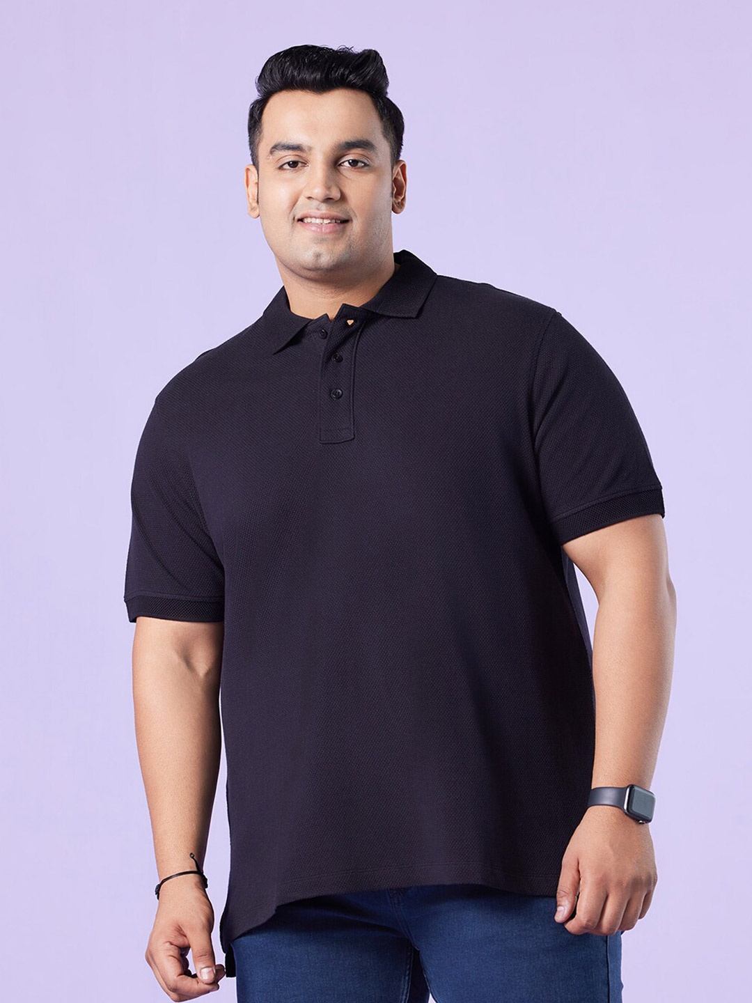 

BIG HELLO Plus Size Polo Collar Short Sleeves Cotton Regular T-shirt, Black