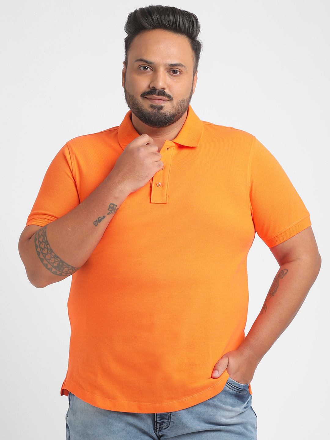 

Big Hello - The Plus Life Men Polo Collar T-shirt, Orange