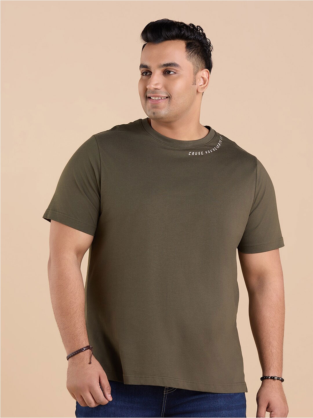 

Big Hello - The Plus Life Round Neck Cotton T-shirt, Green