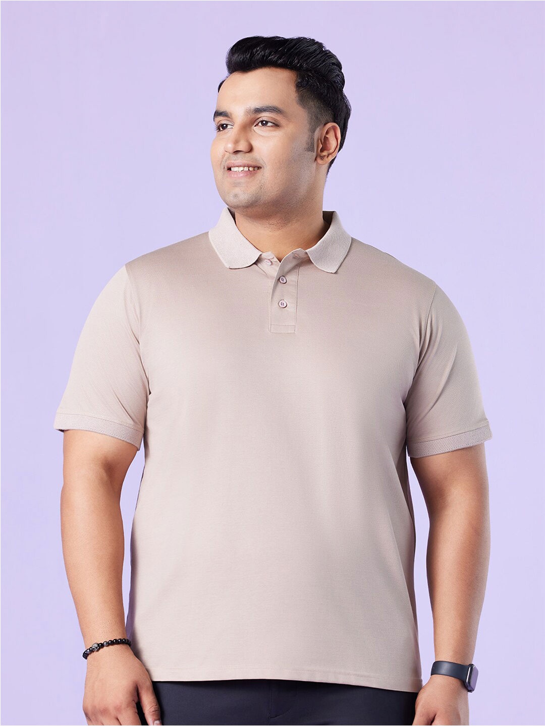 

Big Hello - The Plus Life Polo Collar Short Sleeves Cotton Regular T-shirt, Beige