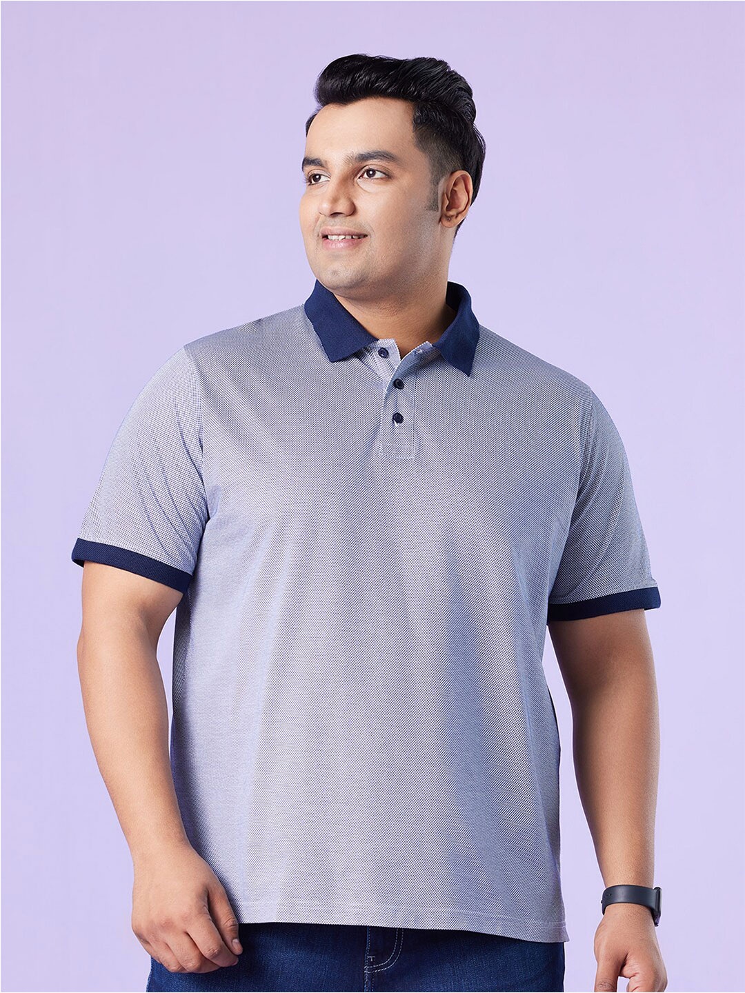 

Big Hello - The Plus Life Polo Collar Cotton T-shirt, Blue