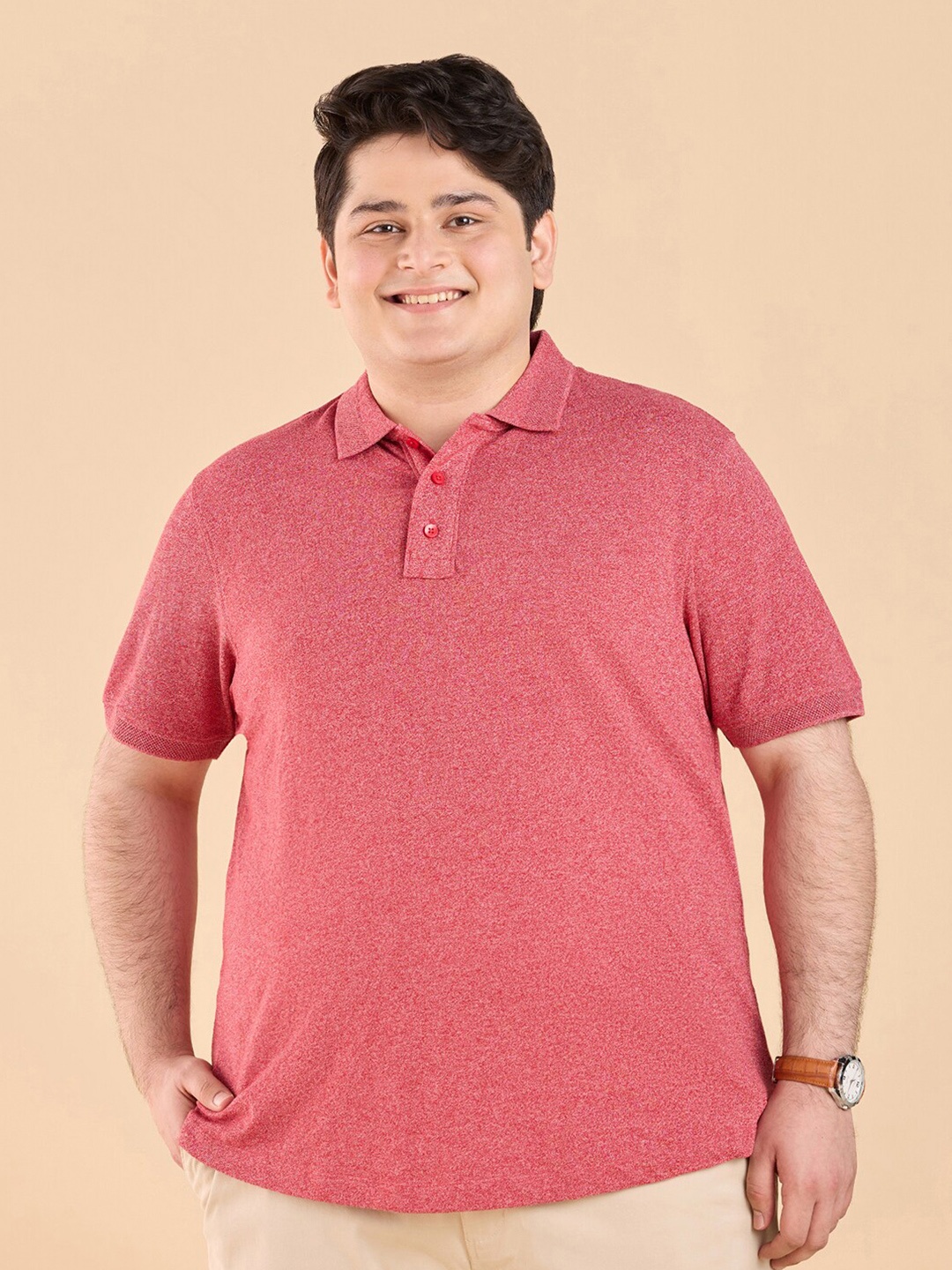 

Big Hello - The Plus Life Self Design Polo Collar Cotton T-shirt, Pink