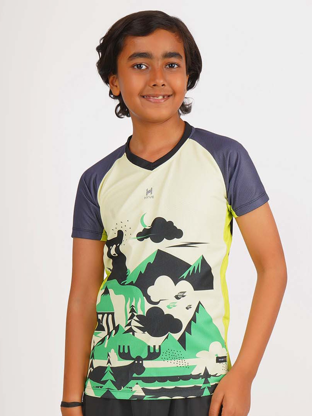 

HYVE Boys Graphic Printed V-Neck T-shirt, Grey