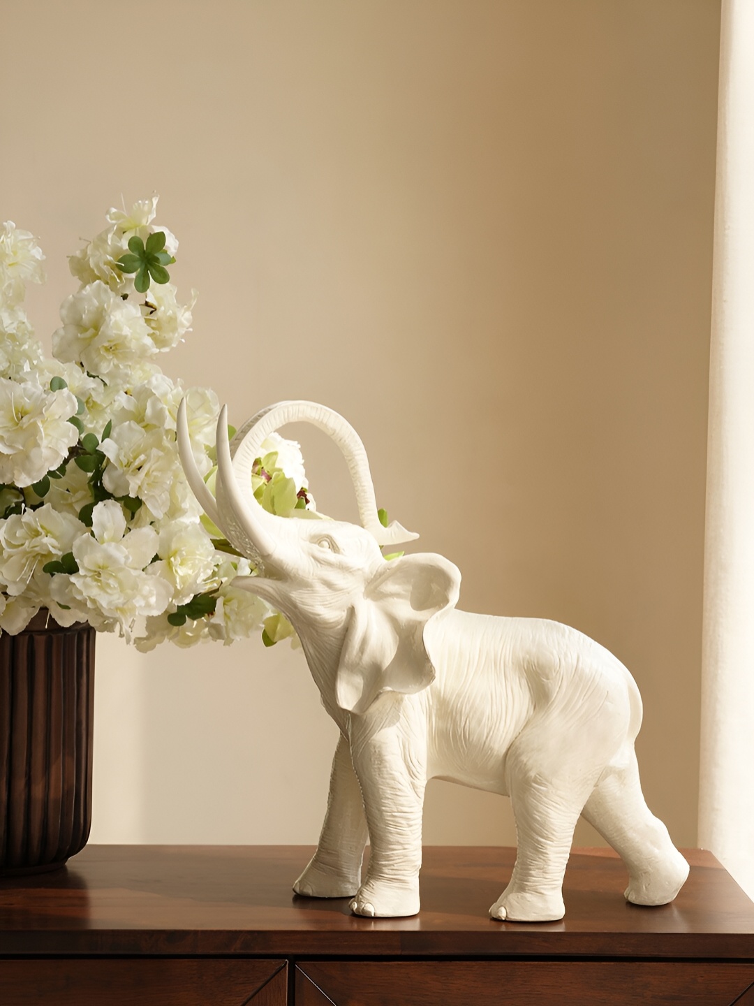 

Pure Home and Living White Birds And Animals Figurine Medium Elephant Showpiece