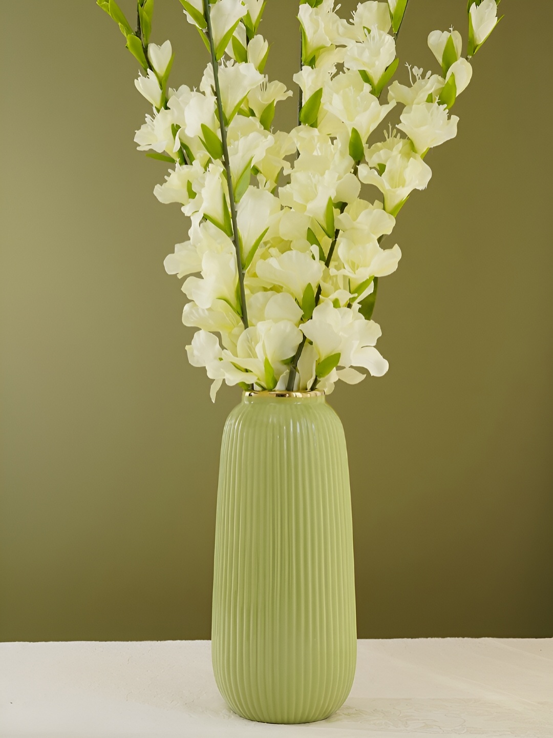 

Pure Home and Living Green Striped Ceramic Vase