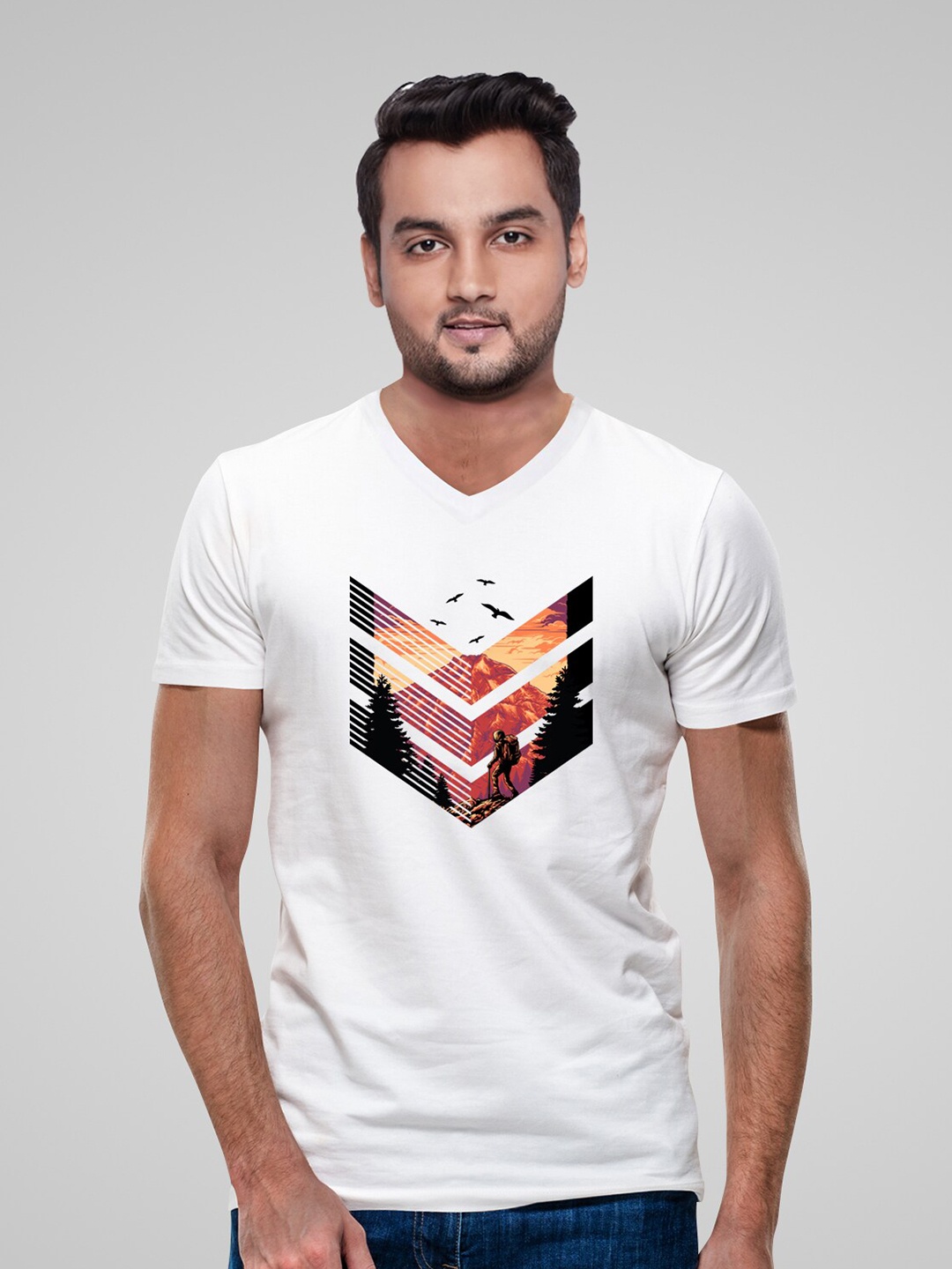 

Pootlu Graphic Printed Drop-Shoulder Sleeves Pure Cotton T-shirt, White