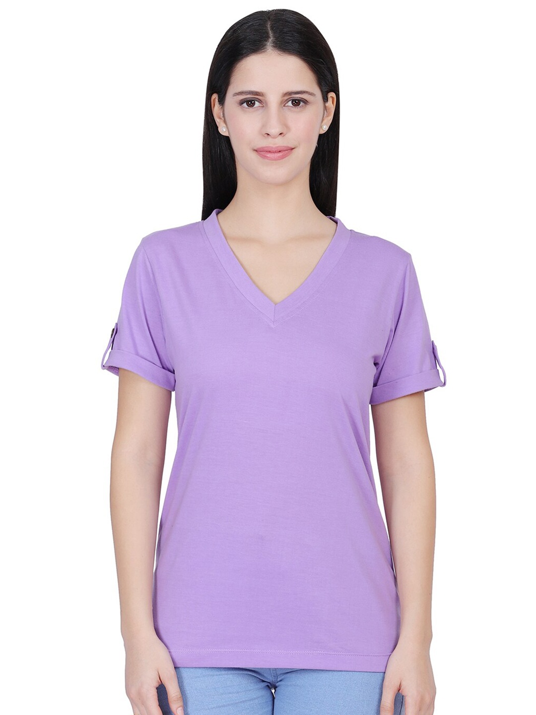 

BAESD V-Neck Cotton T-shirt, Purple