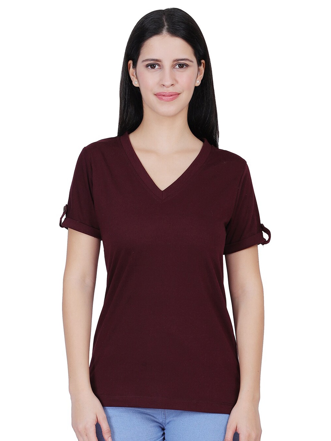 

BAESD V-Neck Cotton T-shirt, Maroon