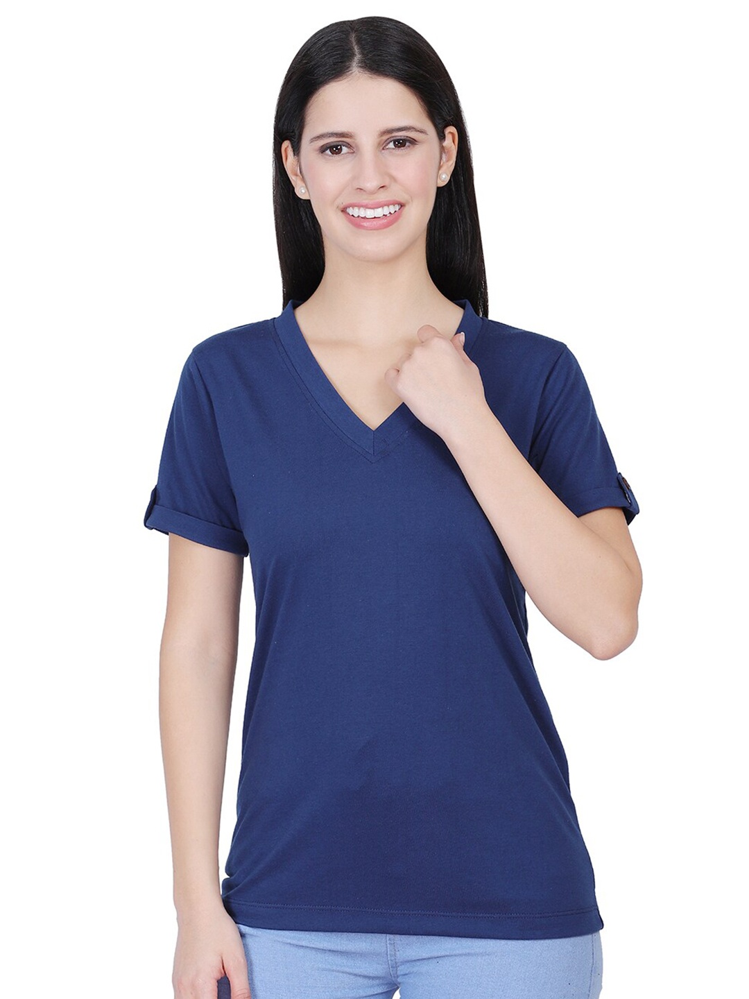 

BAESD V-Neck Cotton T-shirt, Navy blue