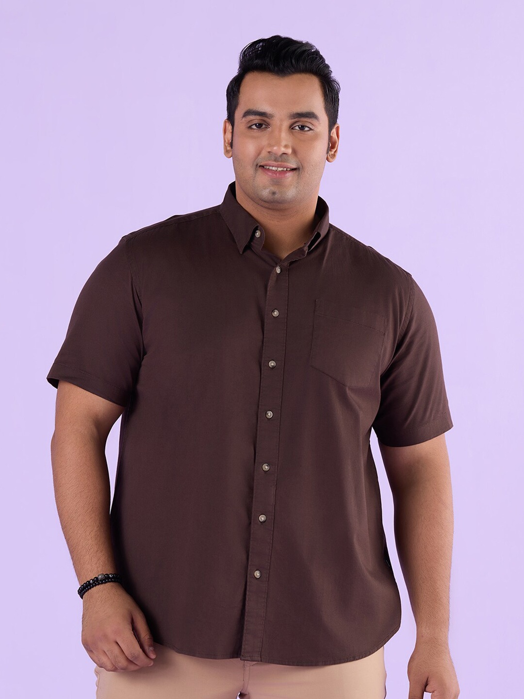 

Big Hello - The Plus Life Urbanease Twill Stretch Cotton Casual Shirt, Brown