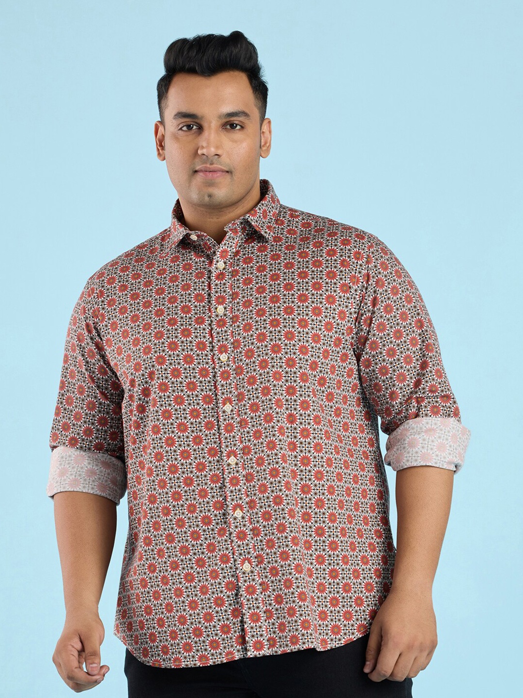

Big Hello - The Plus Life Printed Twill Cotton Casual Shirt, Red