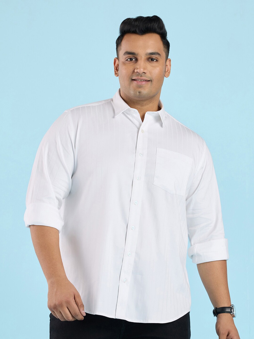 

Big Hello - The Plus Life Vertical Stripes Cotton Casual Shirt, White