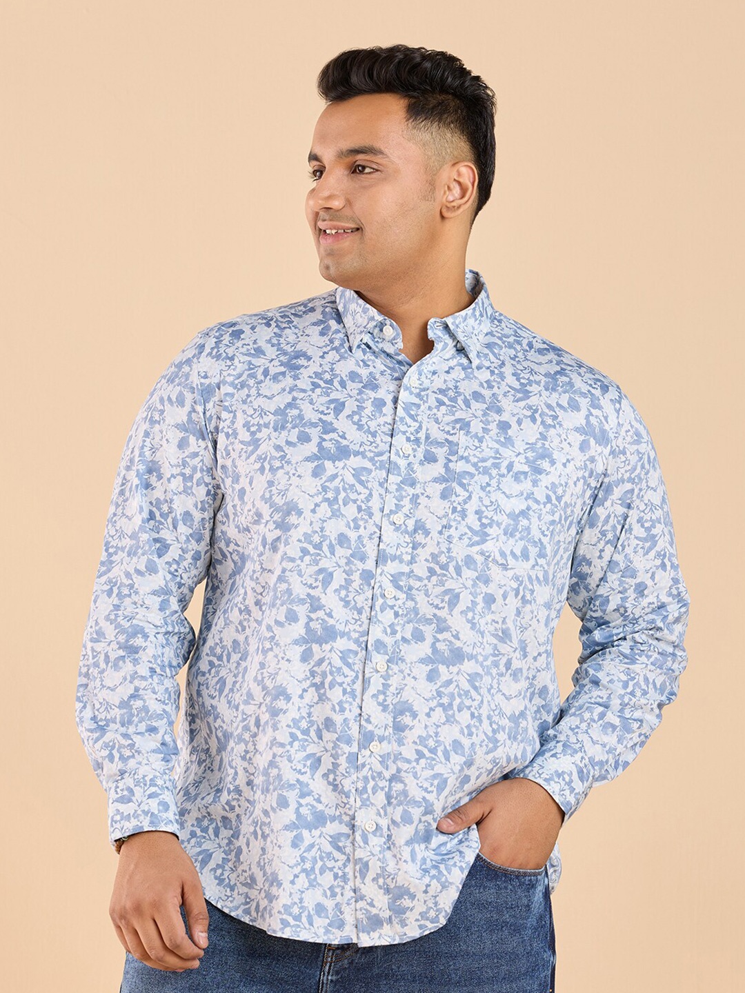 

Big Hello - The Plus Life Floral Printed Cotton Casual Shirt, Blue