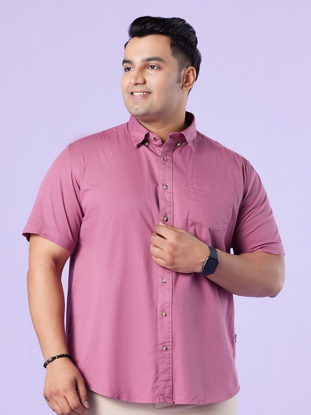 

Big Hello - The Plus Life Cotton Twill Casual Shirt, Pink