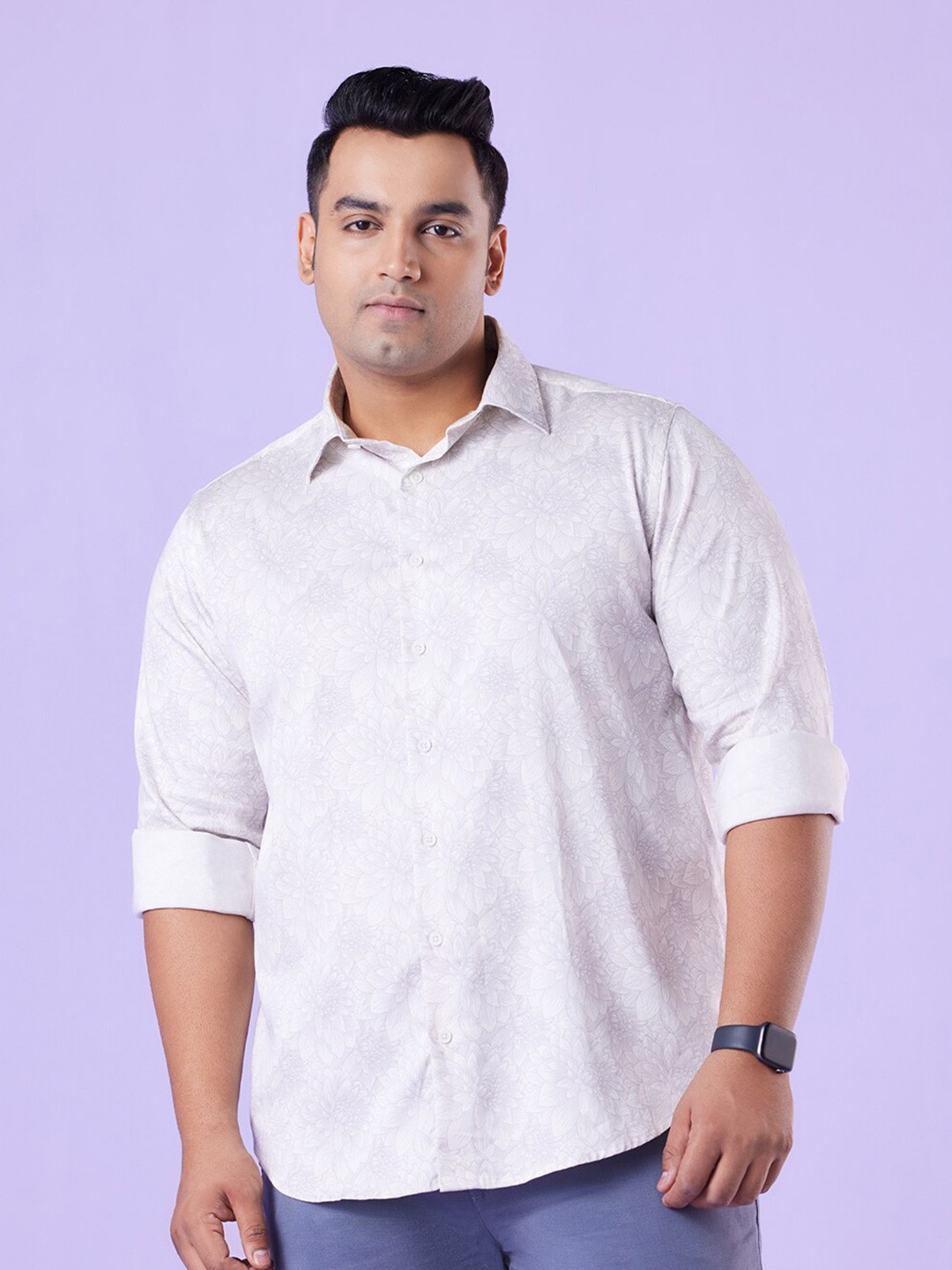 

Big Hello - The Plus Life Floral Printed Cotton Casual Shirt, Cream