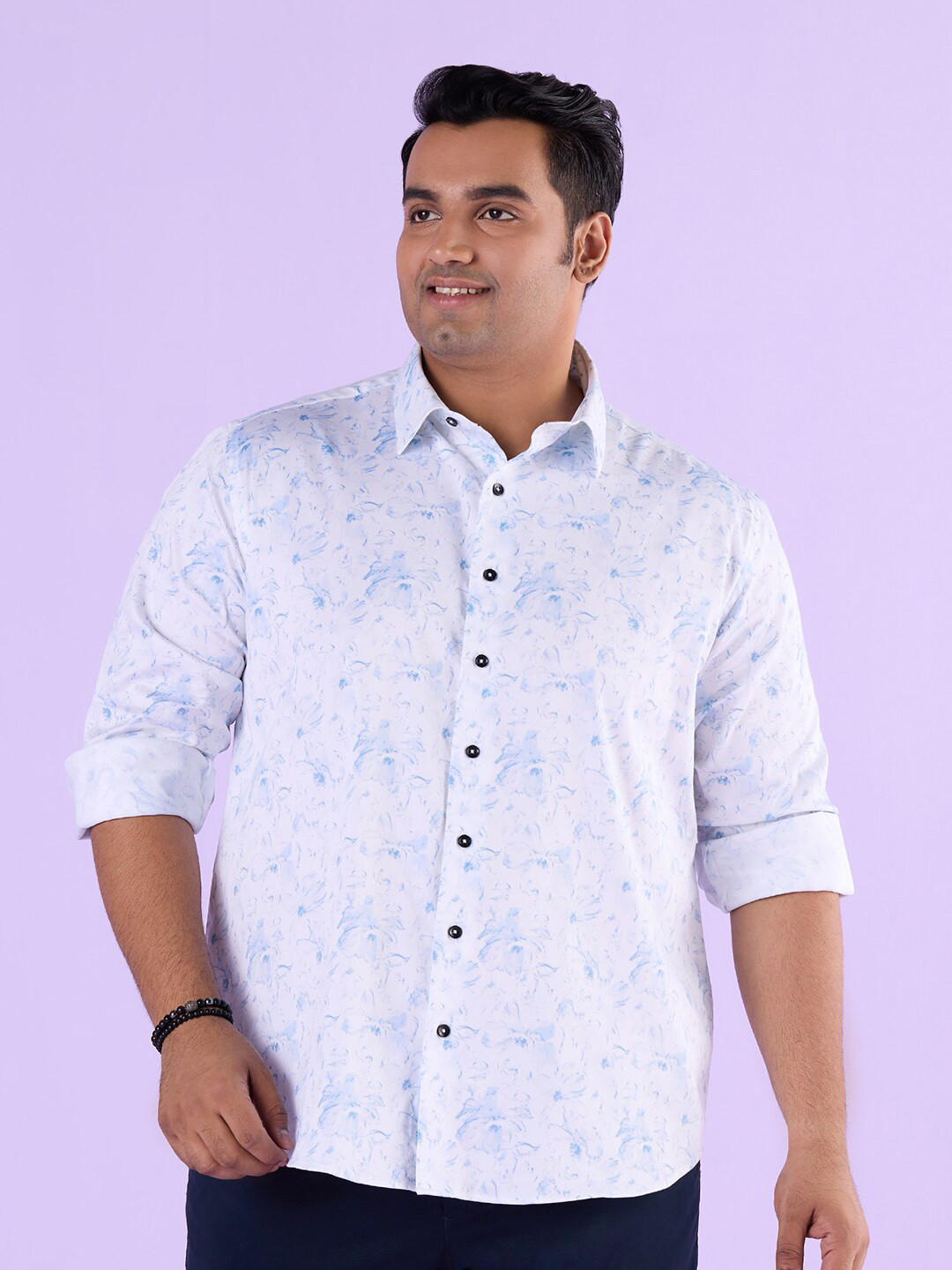 

Big Hello - The Plus Life Floral Printed Satin Cotton Casual Shirt, White