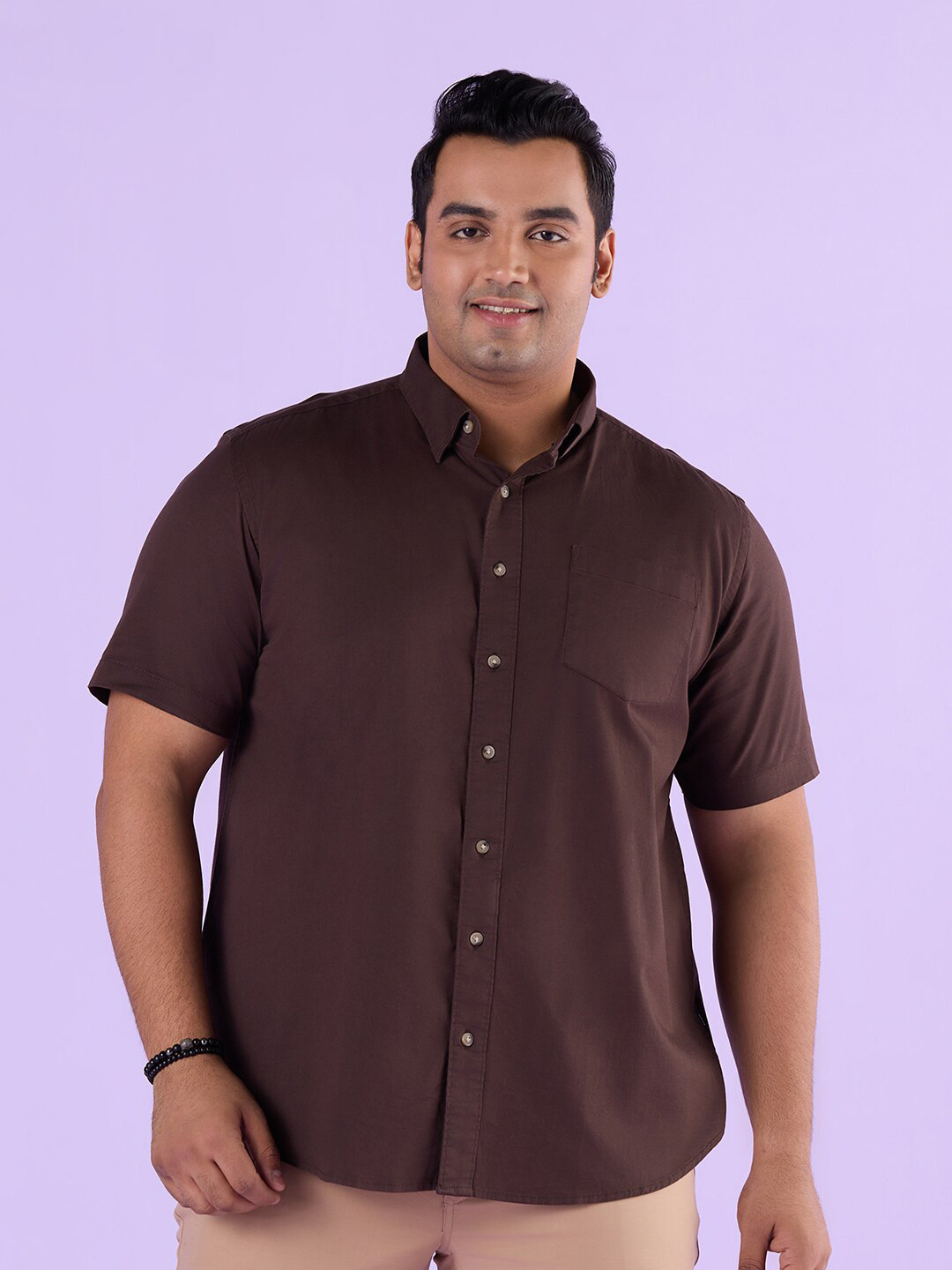 

Big Hello - The Plus Life Twill Cotton Casual Shirt, Brown