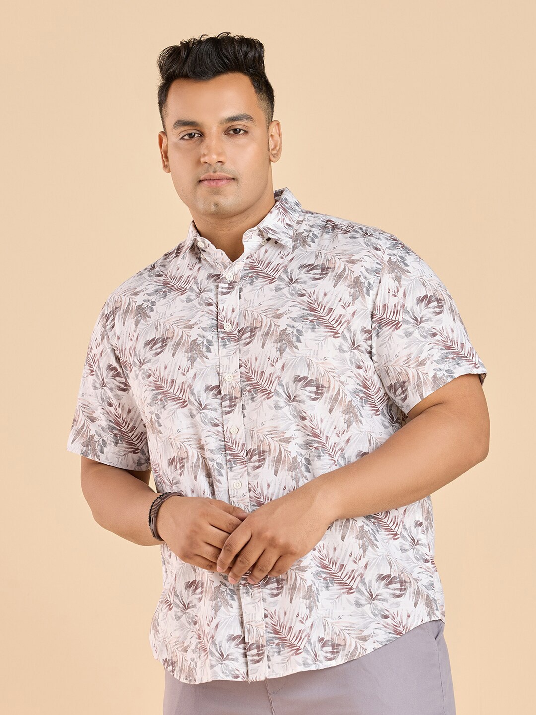 

Big Hello - The Plus Life Floral Printed Cotton Casual Shirt, Brown