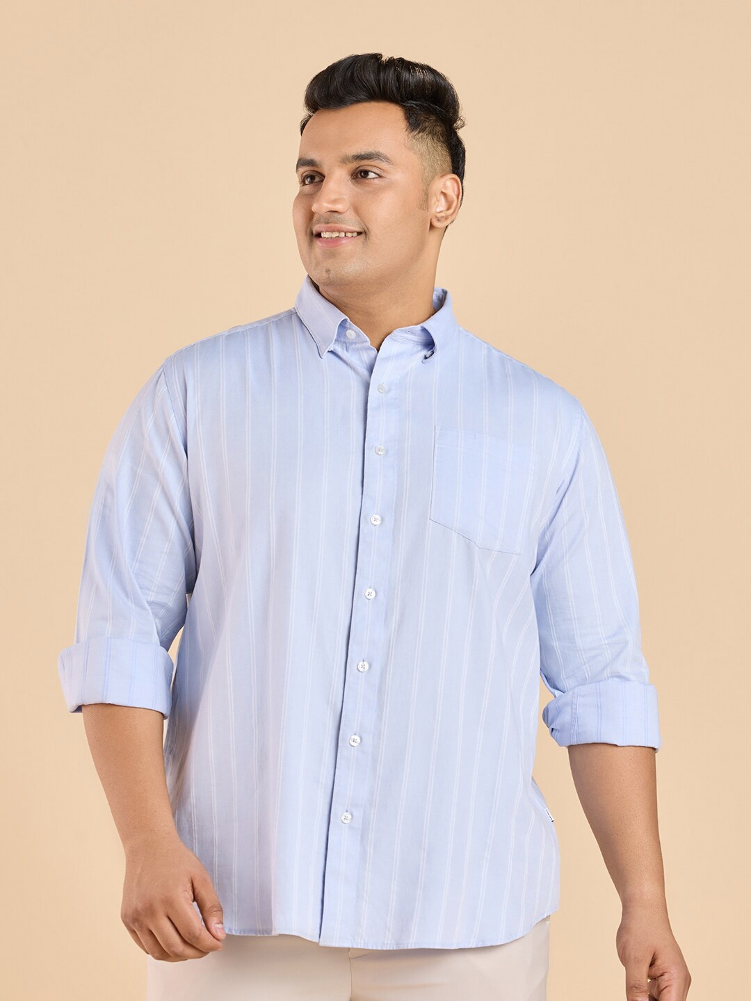

Big Hello - The Plus Life Striped Cotton Casual Shirt, Blue