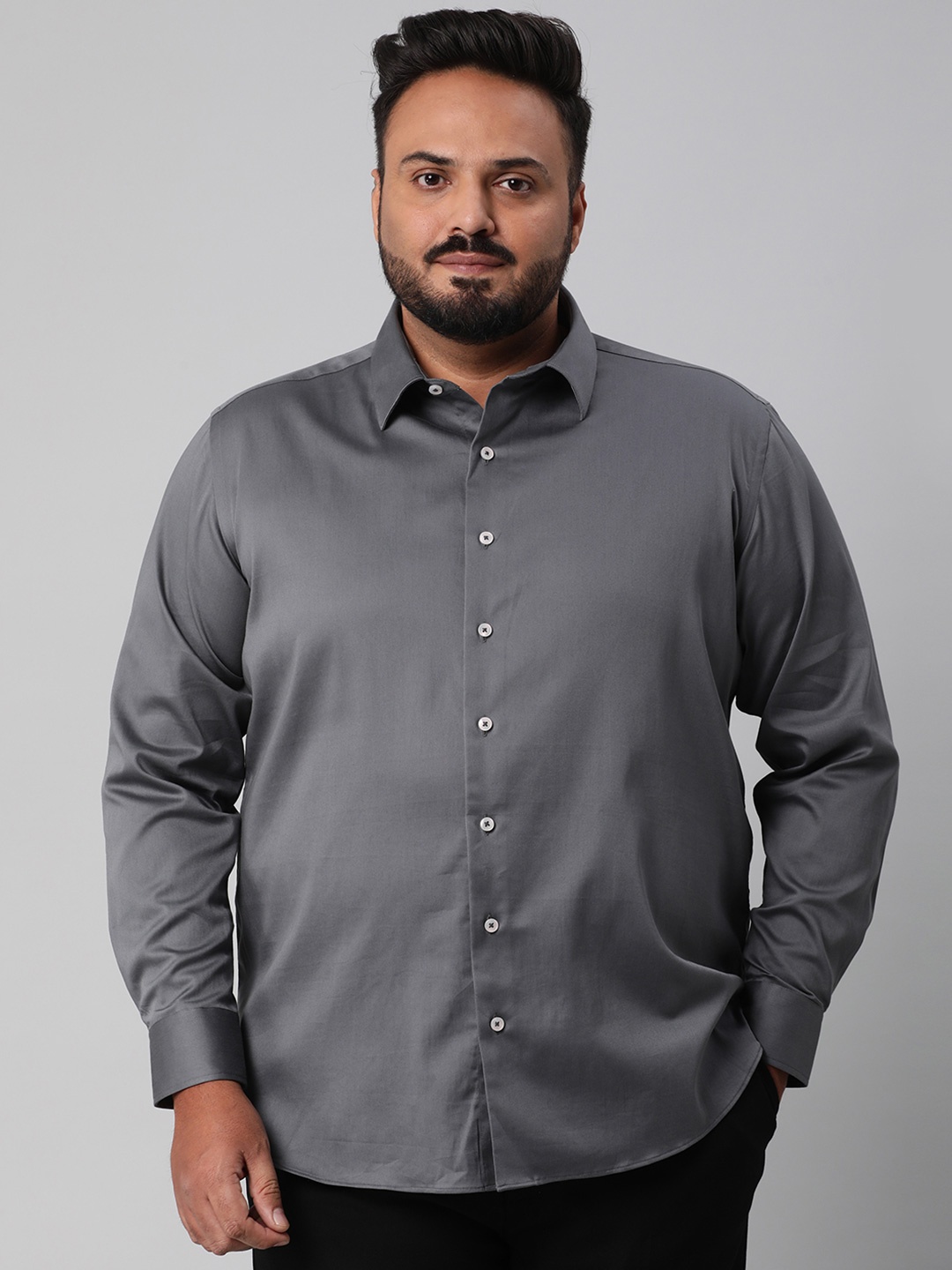 

Big Hello - The Plus Life Men Opaque Casual Shirt, Grey