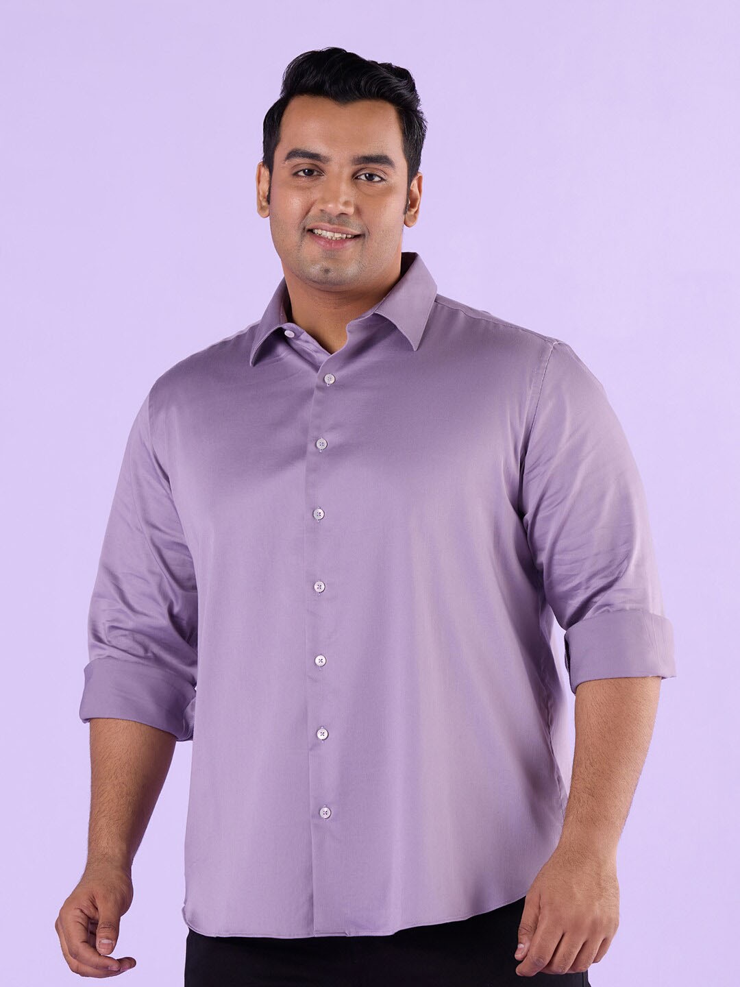 

Big Hello - The Plus Life Long Sleeves Cotton Satin Casual Shirt, Purple