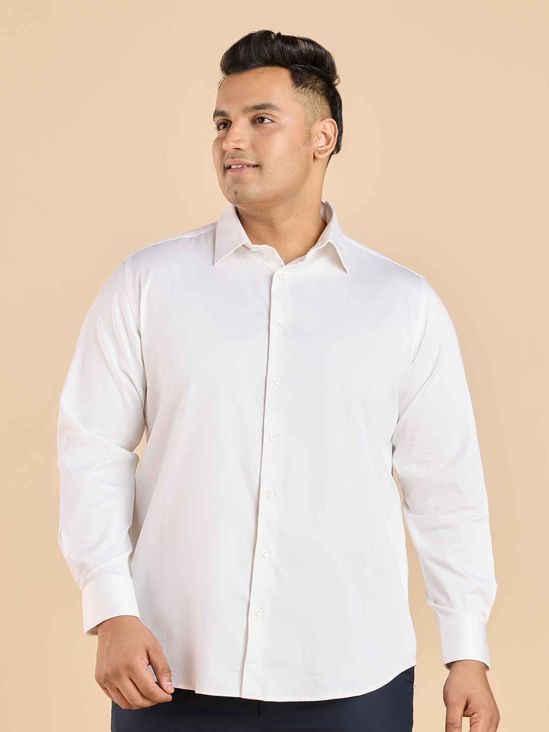 

Big Hello - The Plus Life Men Opaque Casual Shirt, White