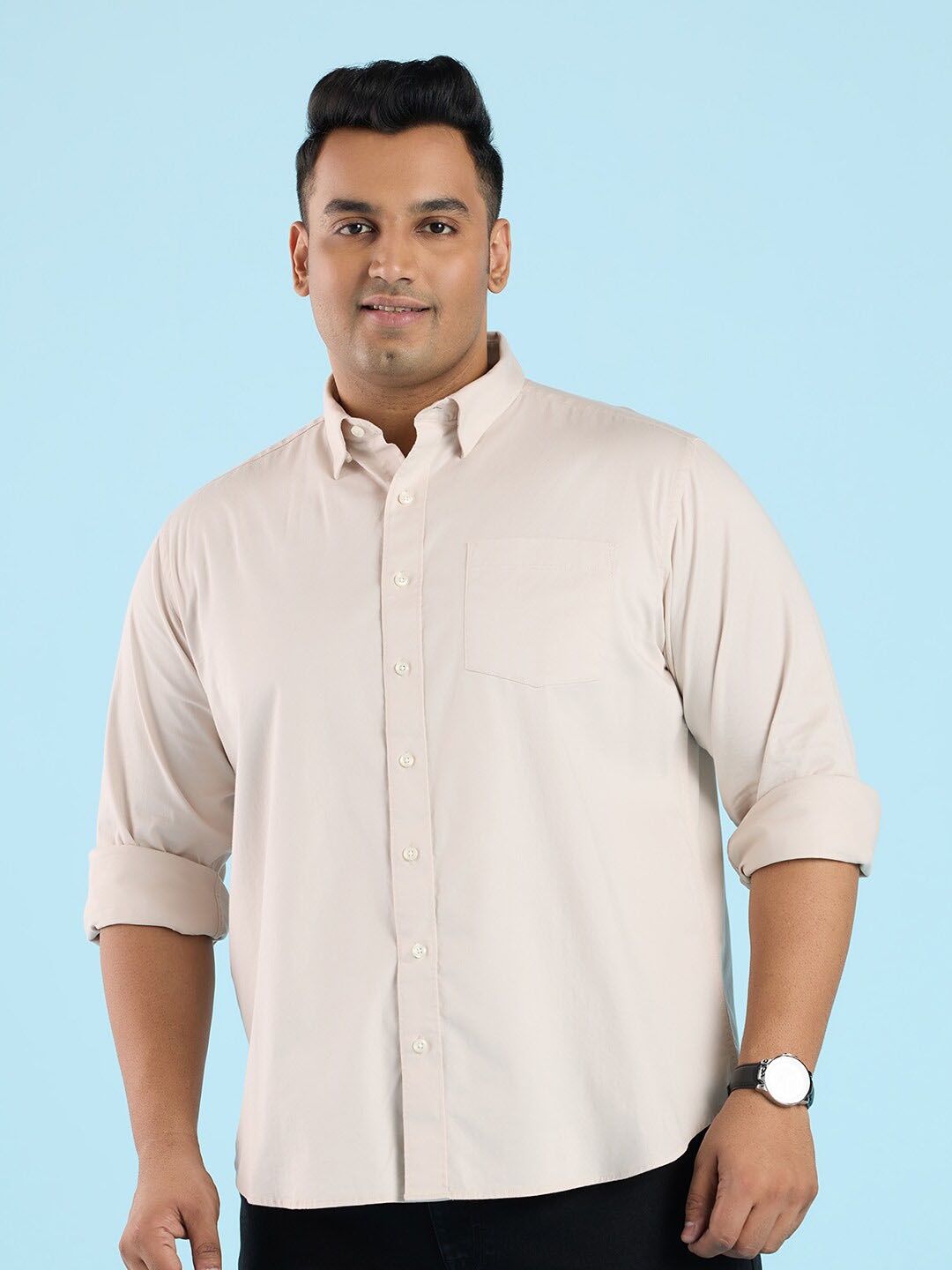 

Big Hello - The Plus Life Twill Cotton Casual Shirt, Beige