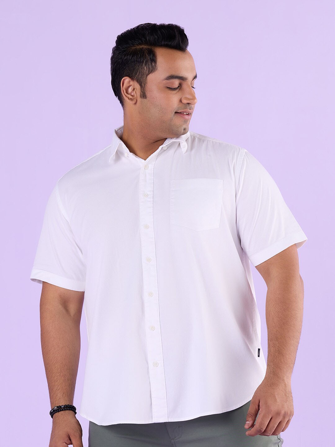 

Big Hello - The Plus Life Spread Collar Twill Weave Cotton Casual Shirt, White